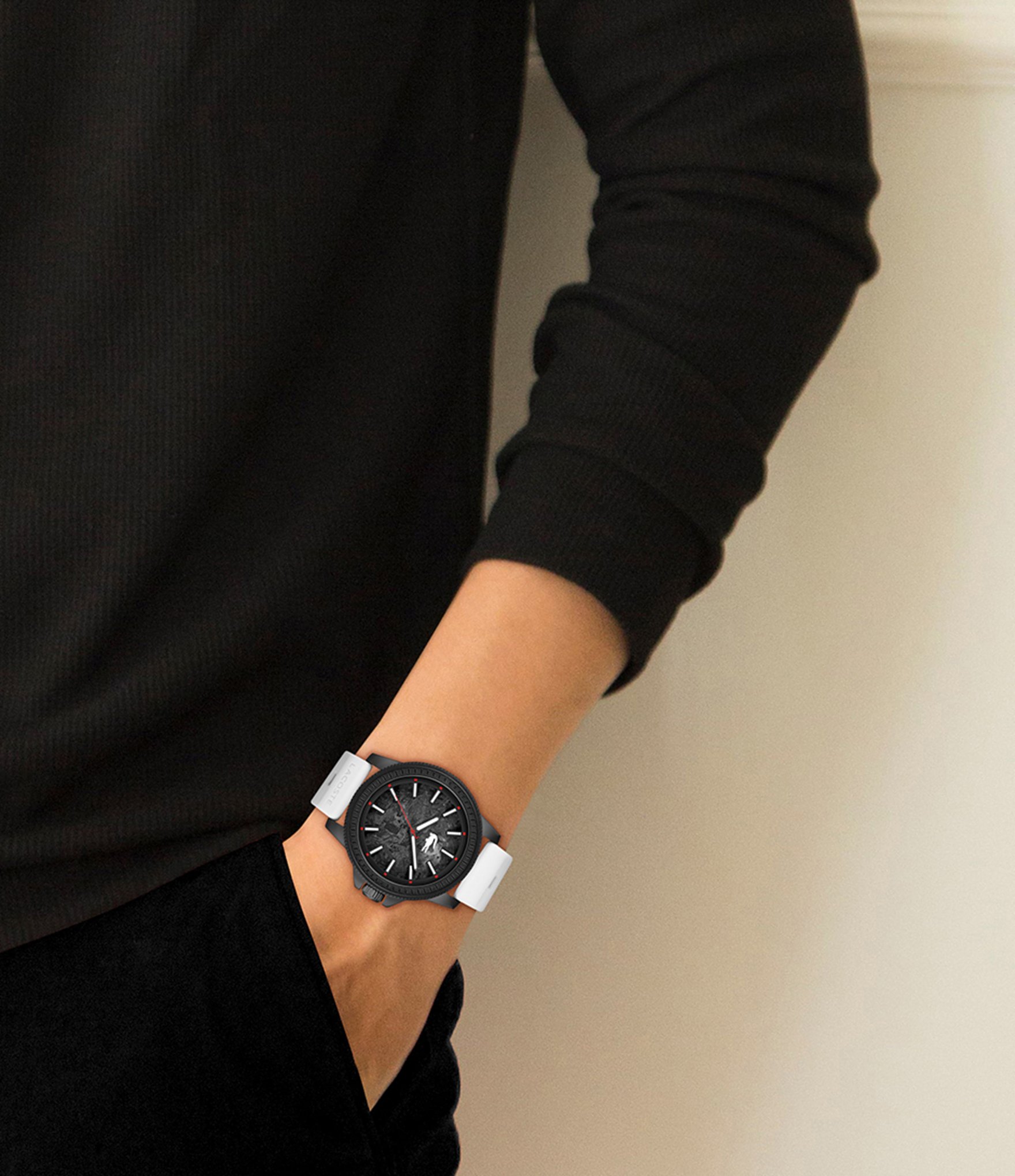 Lacoste Men's Studio Black Silicone Strap Watch 36mm x 38mm