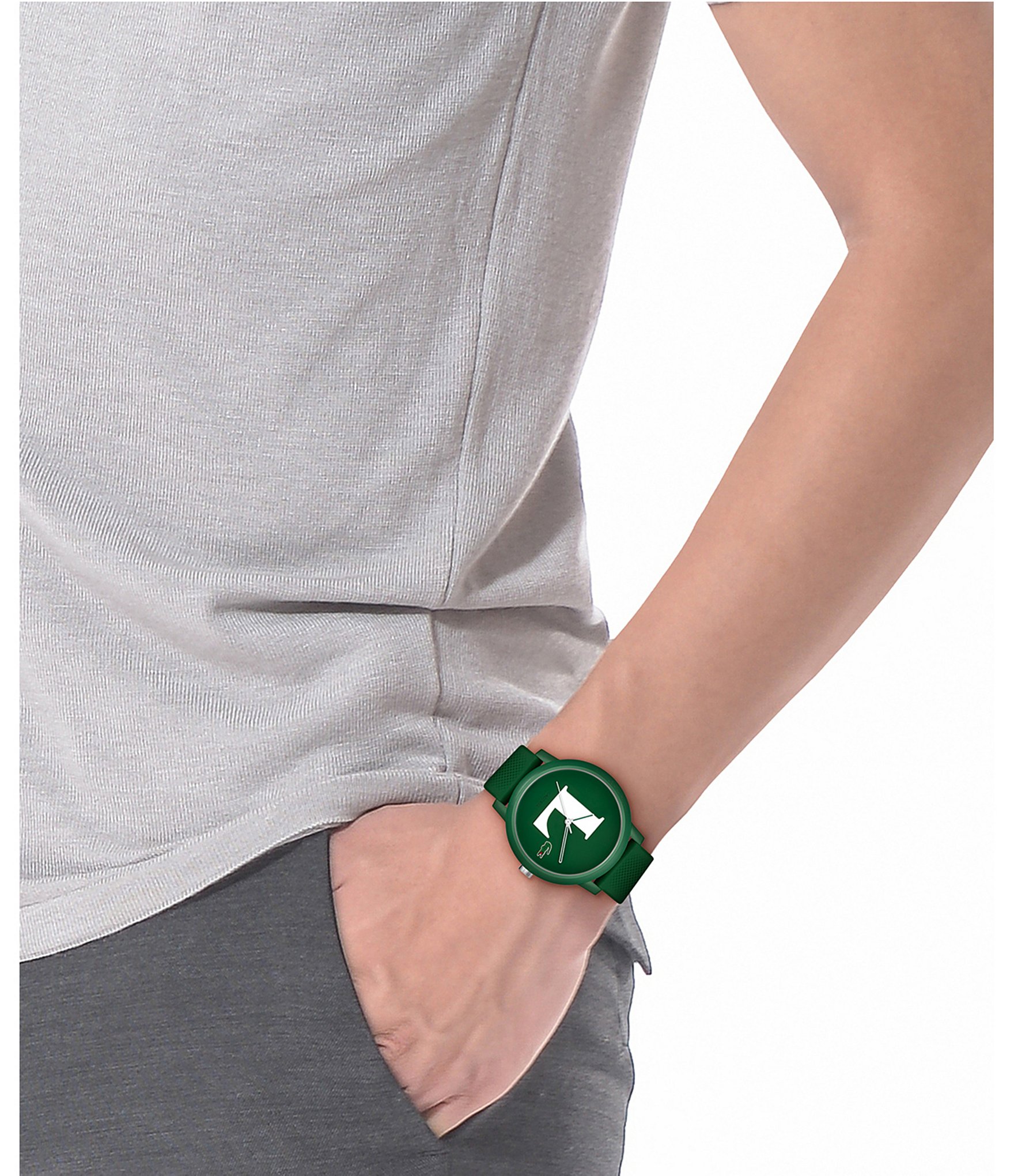 Lacoste Men's L.12.12 Three Hand Green Silicone Strap Watch