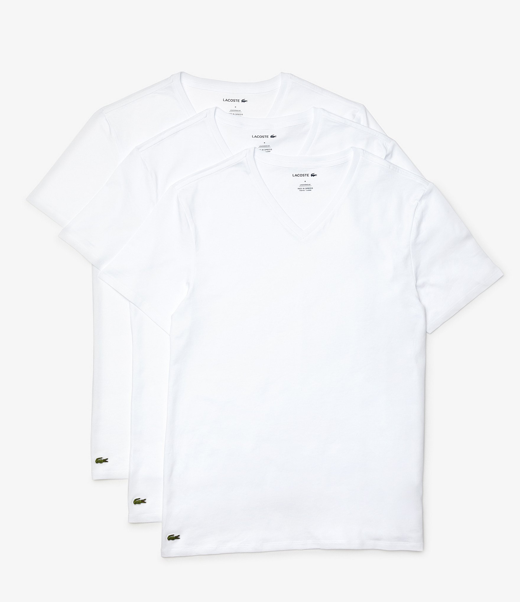 Lacoste Short Sleeve Regular Fit V-Neck Undershirts 3-Pack