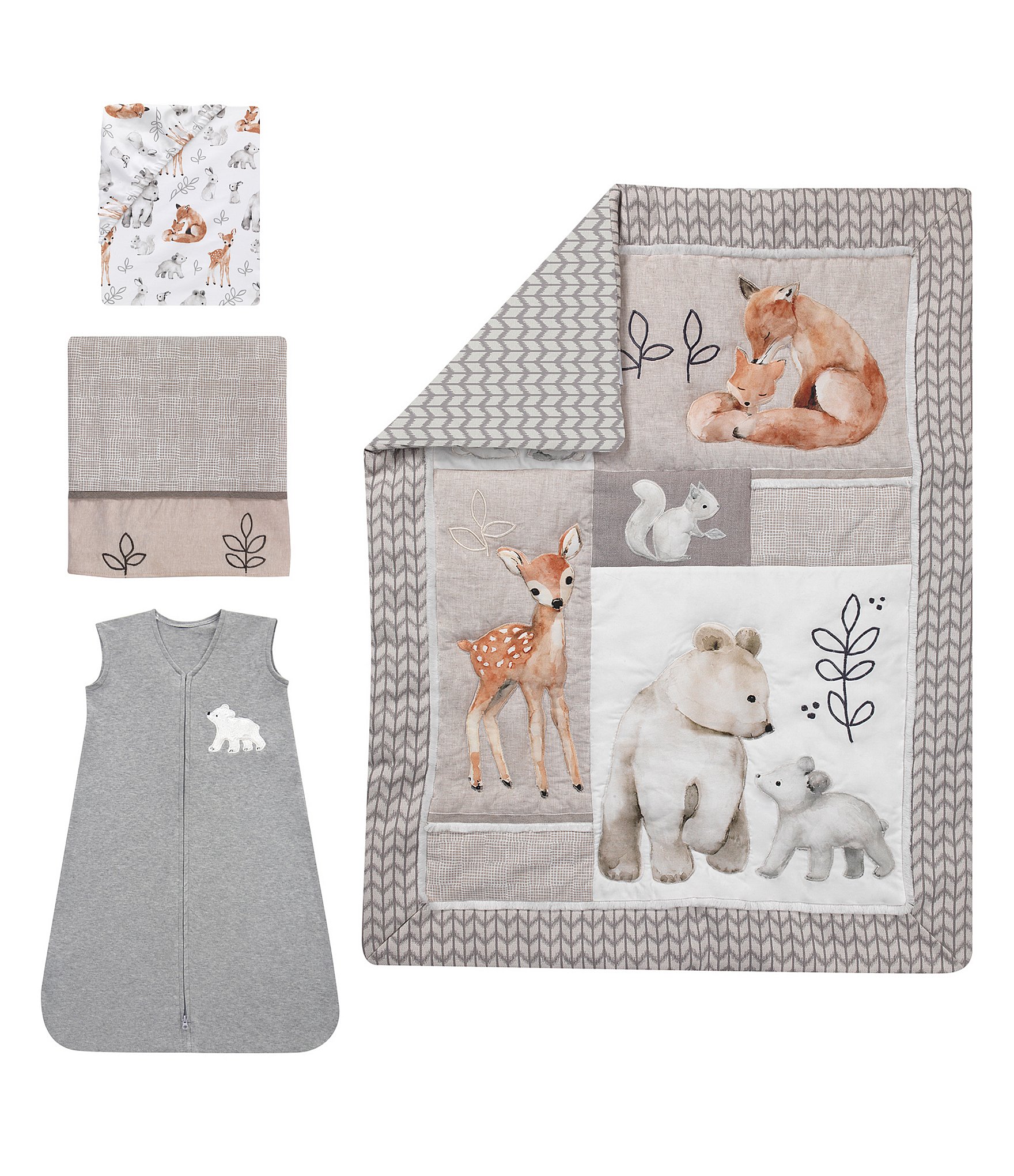 Lambs & Ivy Painted Forest Woodland Animals 4-Piece Nursery Crib Bedding Set