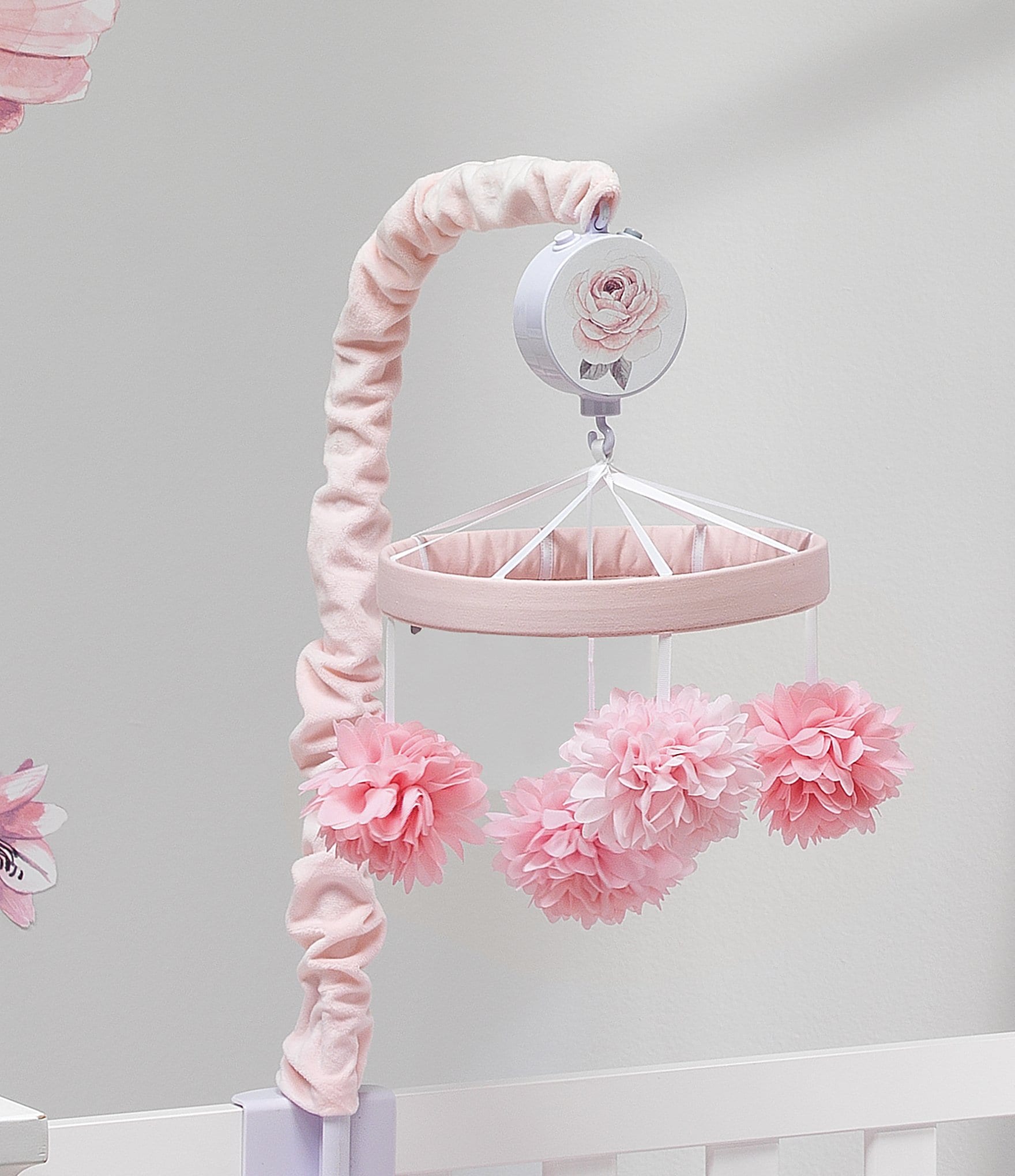 Lambs & Ivy Signature Botanical Baby Pink Floral Musical Baby Crib Mobile