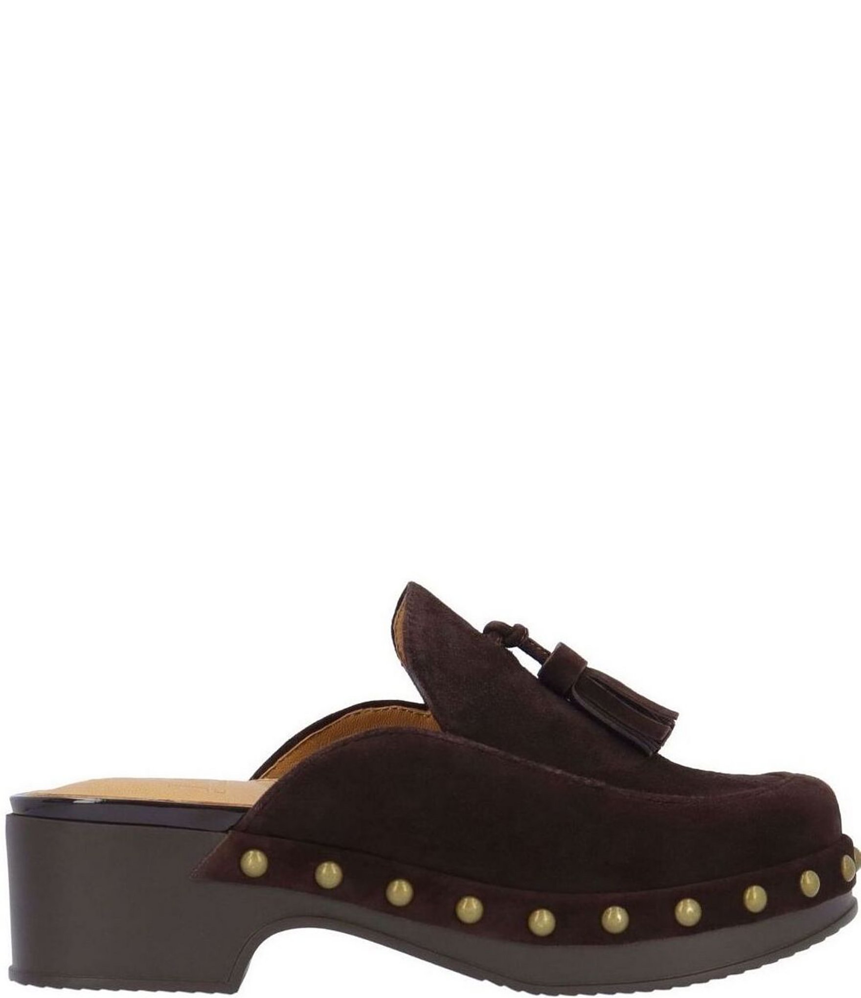 L'Amour Des Pieds Gracen Suede Studded Tassel Clogs