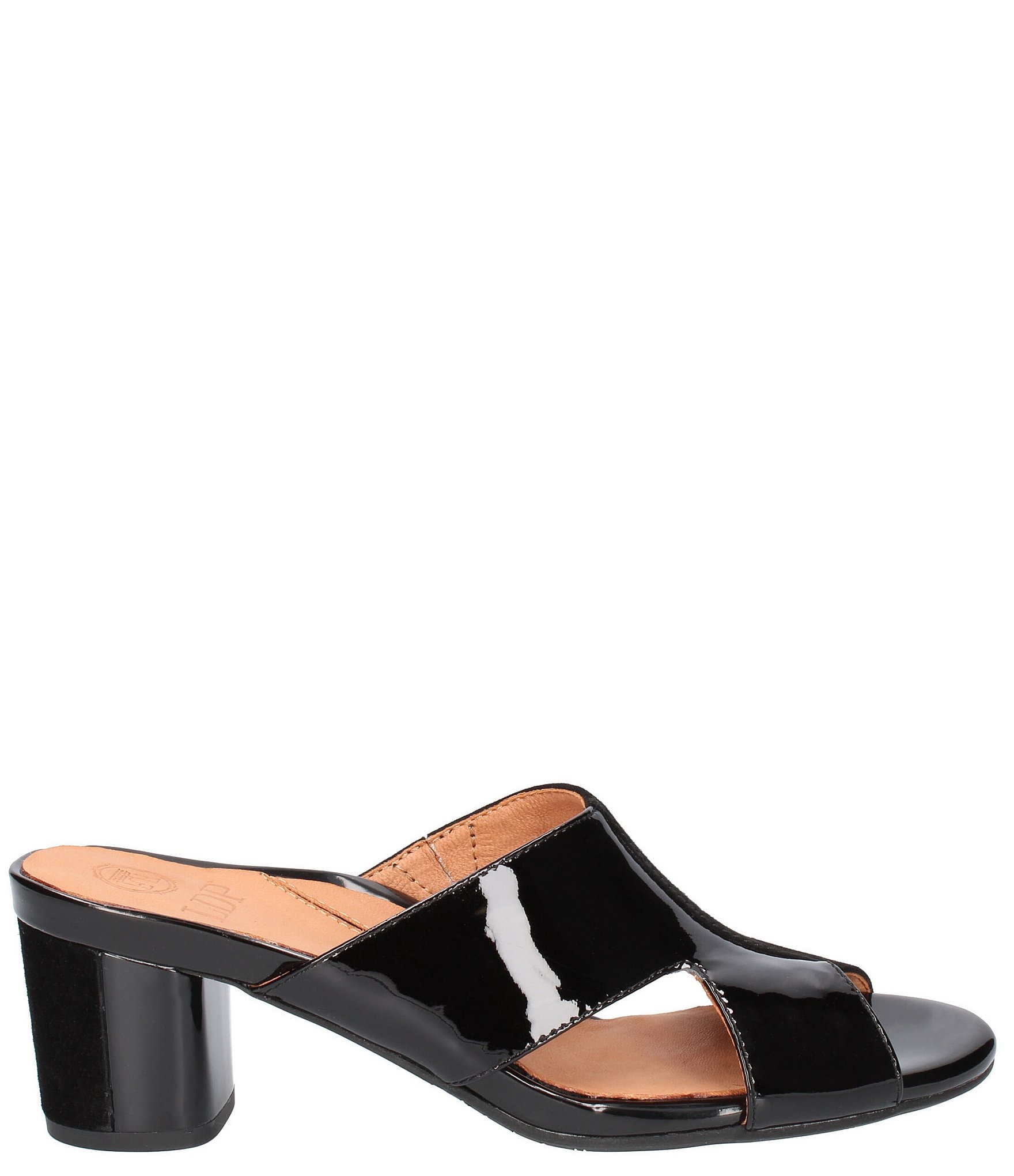 L'Amour Des Pieds Melena Patent and Suede Block Heel Dress Slides