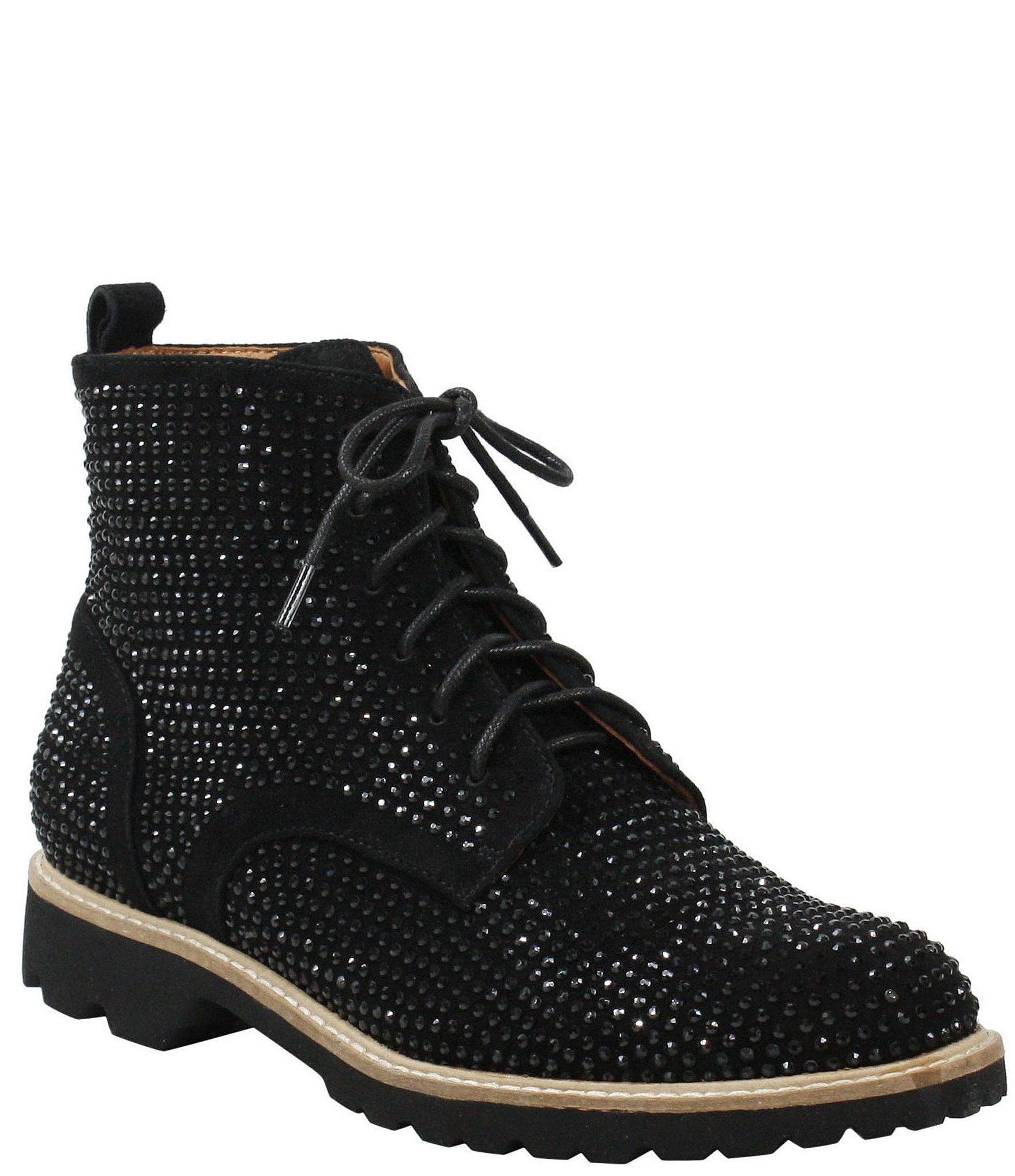 L'Amour Des Pieds Raynelle Suede Rhinestone Embellished Lug Sole Combat  Booties | Dillard's