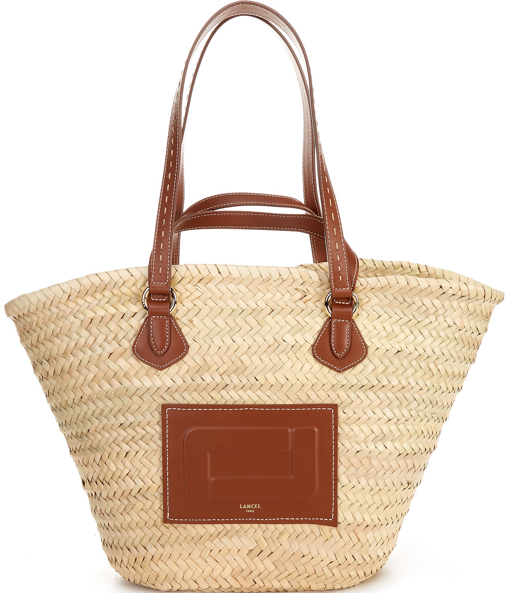 LANCEL Summer Large Snow Straw Basket Tote Bag