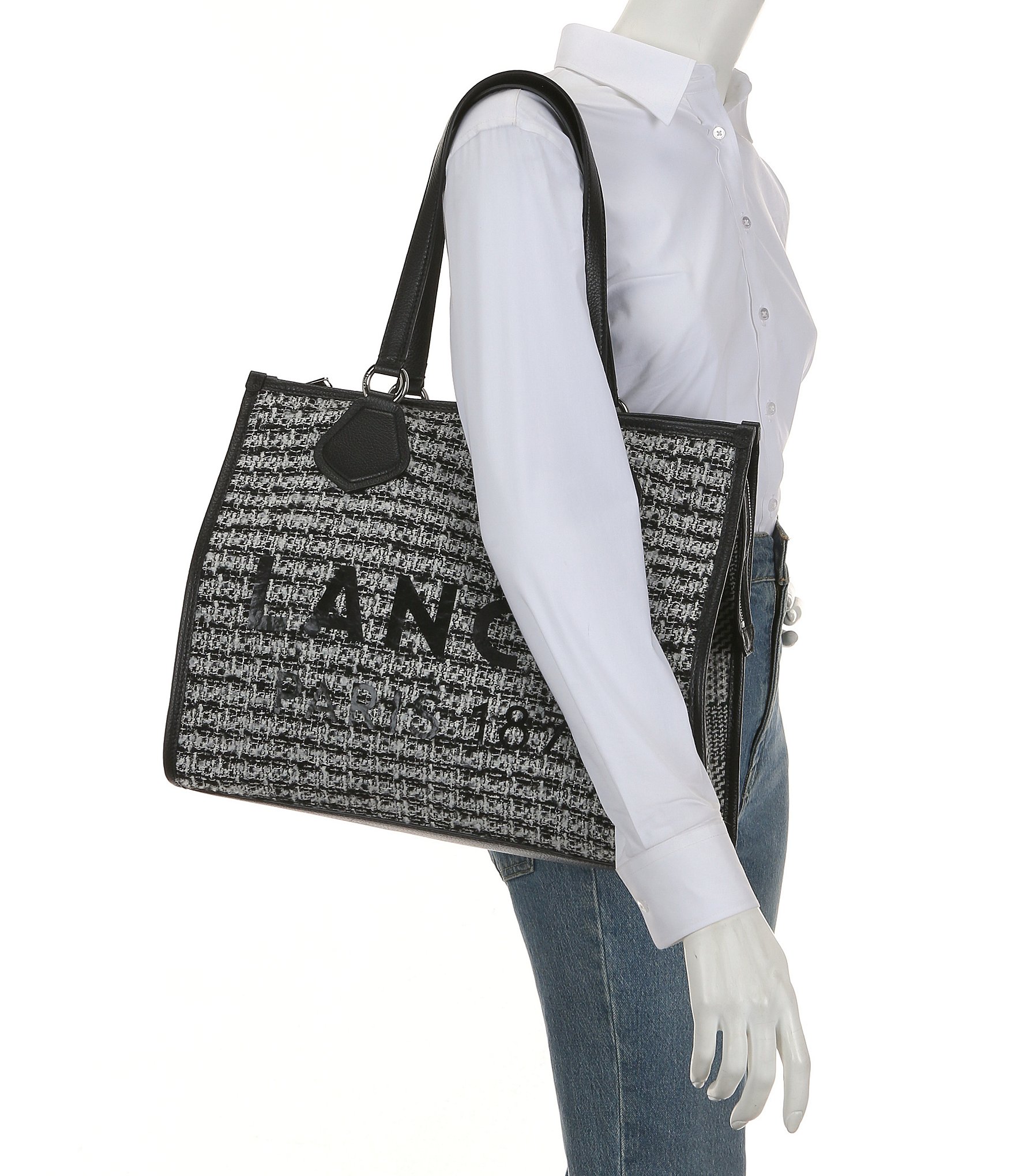 LANCEL Tweed Large Logo Tote Bag