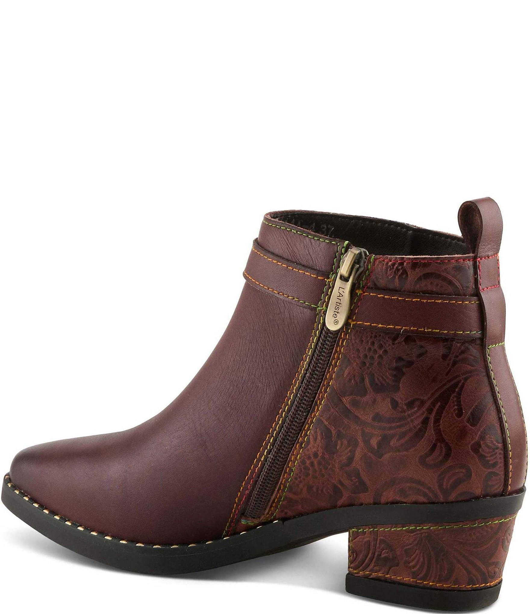 L'ARTISTE Acree Floral Embossed Leather Faux Fur Lined Booties