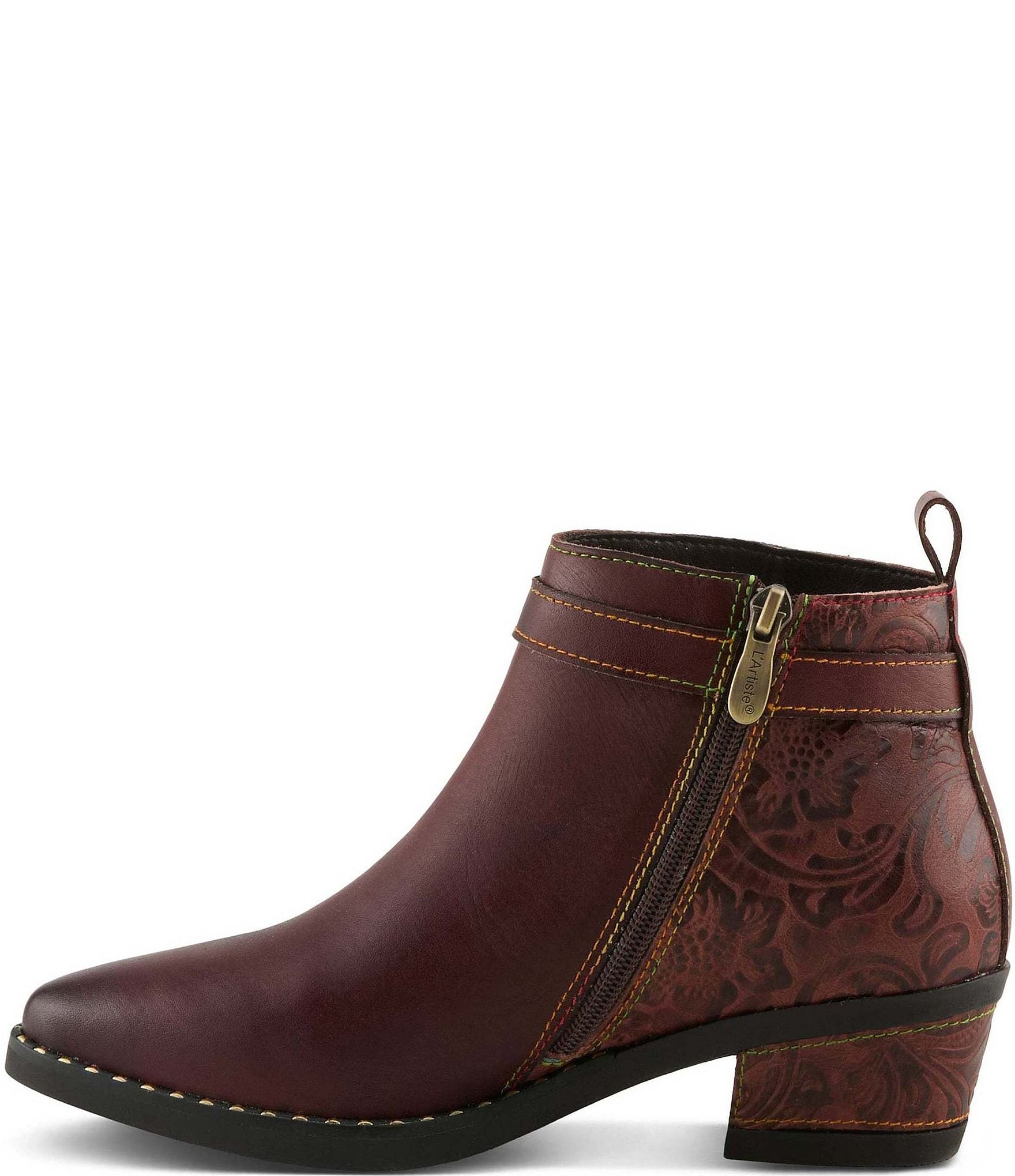 L'ARTISTE Acree Floral Embossed Leather Faux Fur Lined Booties