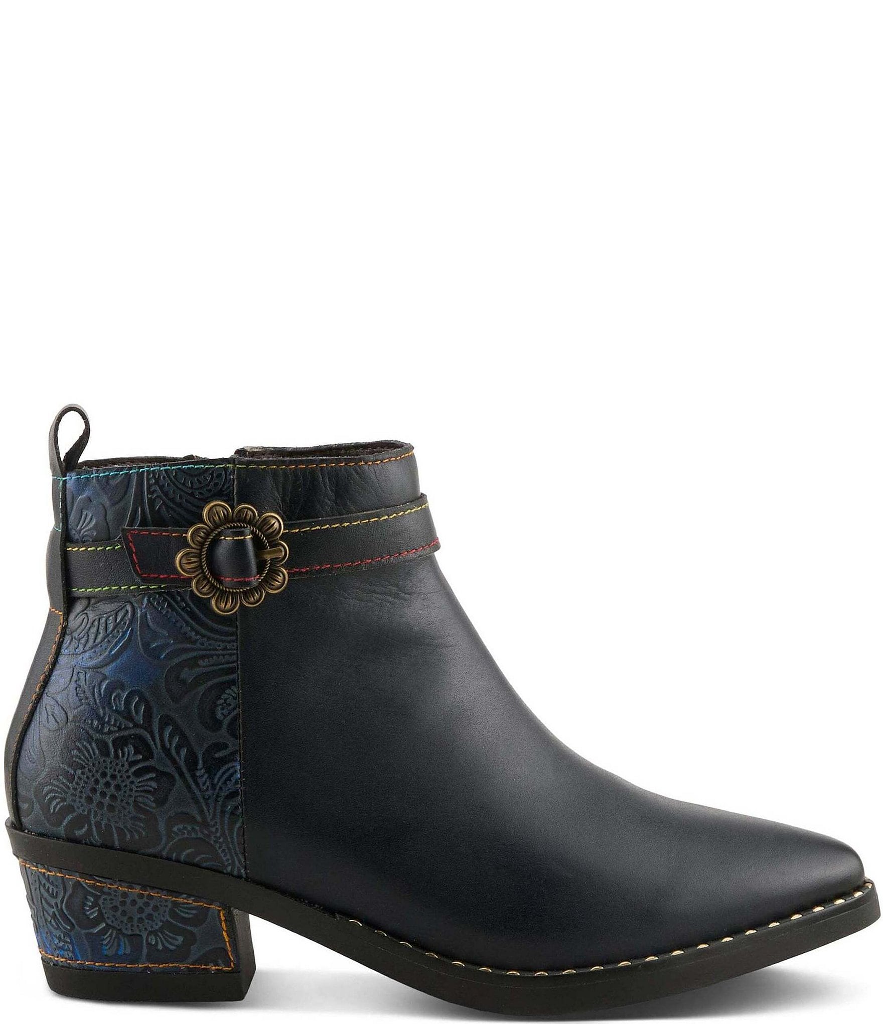 L'ARTISTE Acree Floral Embossed Leather Faux Fur Lined Booties