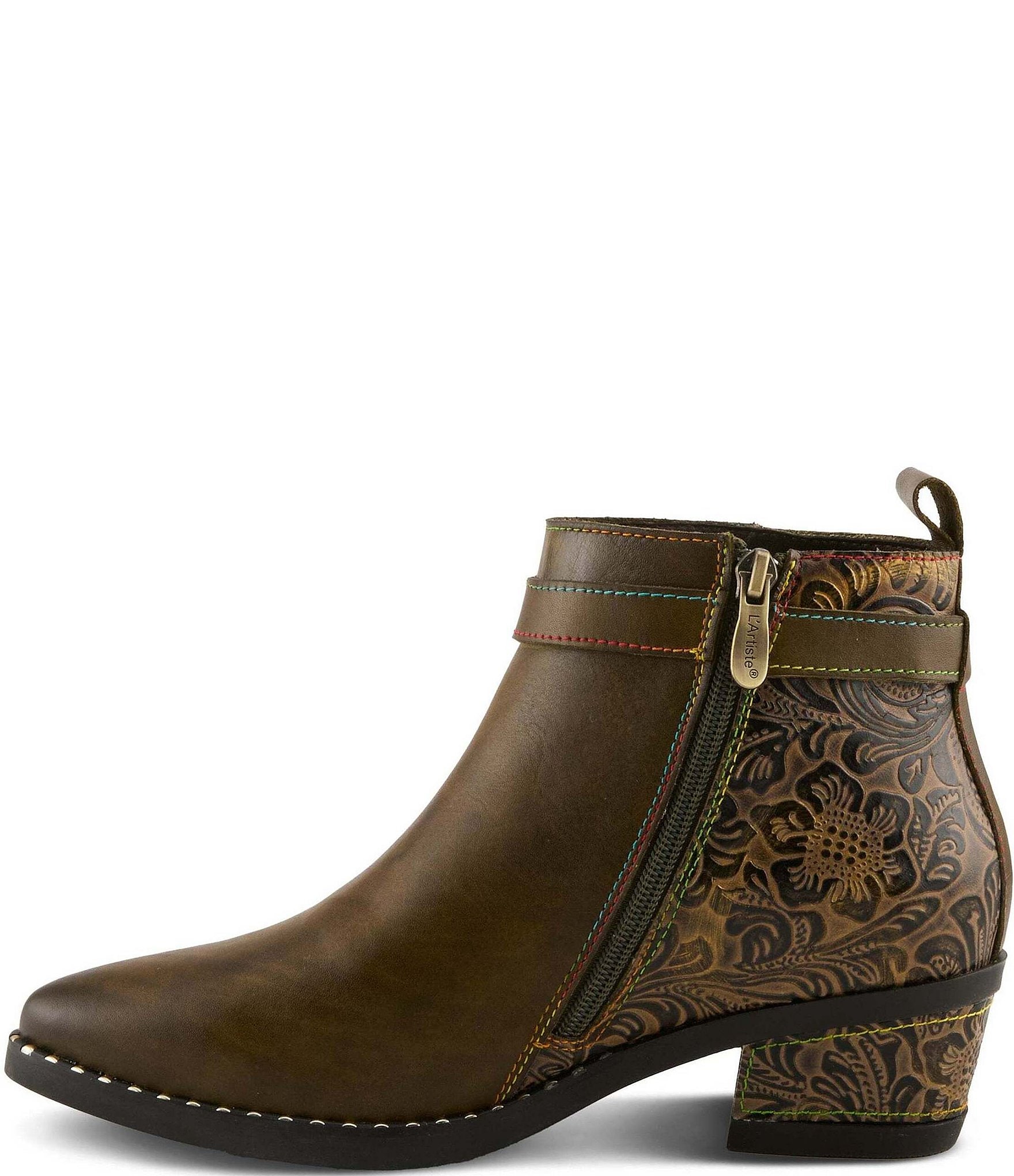 L'ARTISTE Acree Floral Embossed Leather Faux Fur Lined Booties