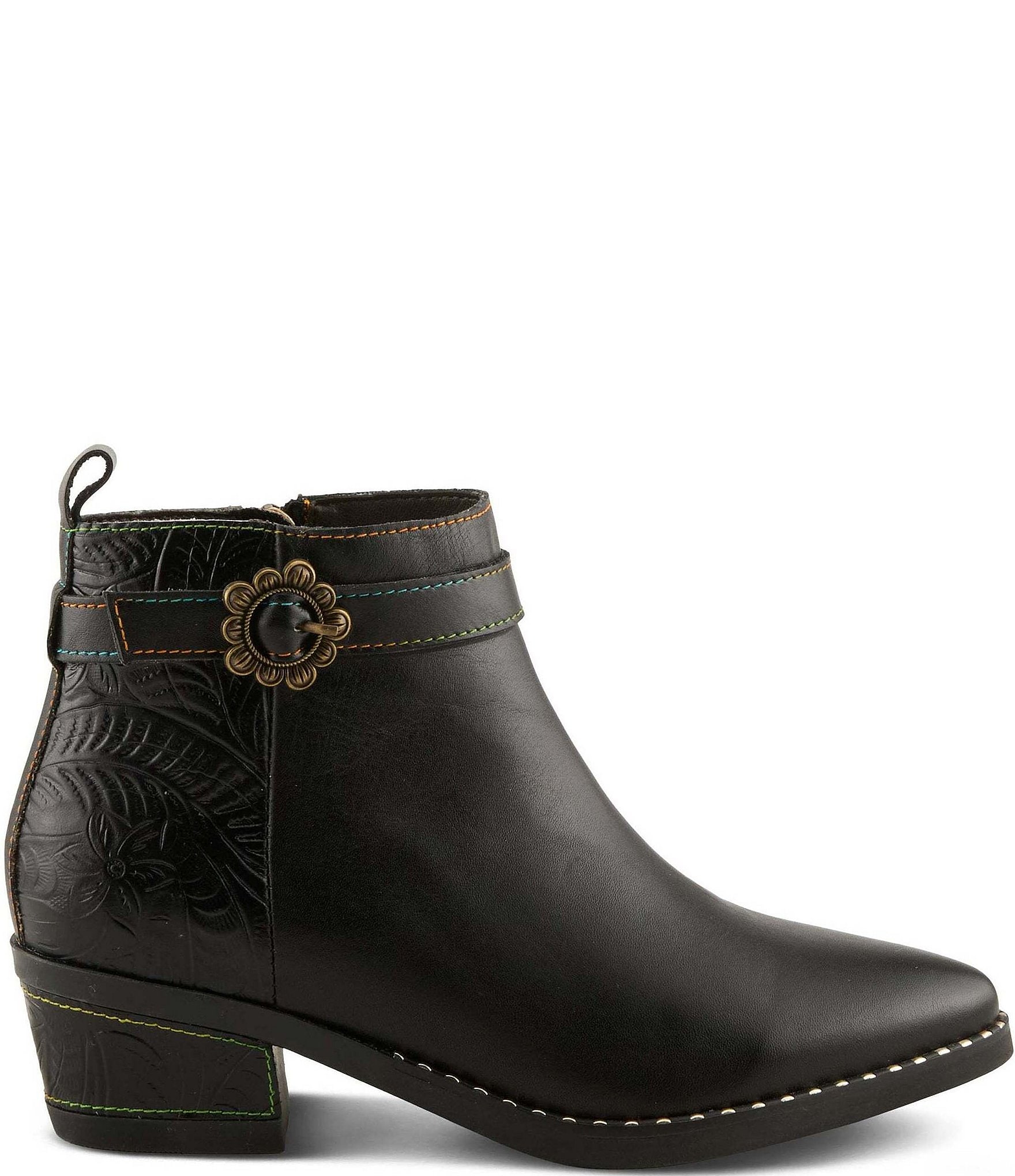 L'ARTISTE Acree Floral Embossed Leather Faux Fur Lined Booties