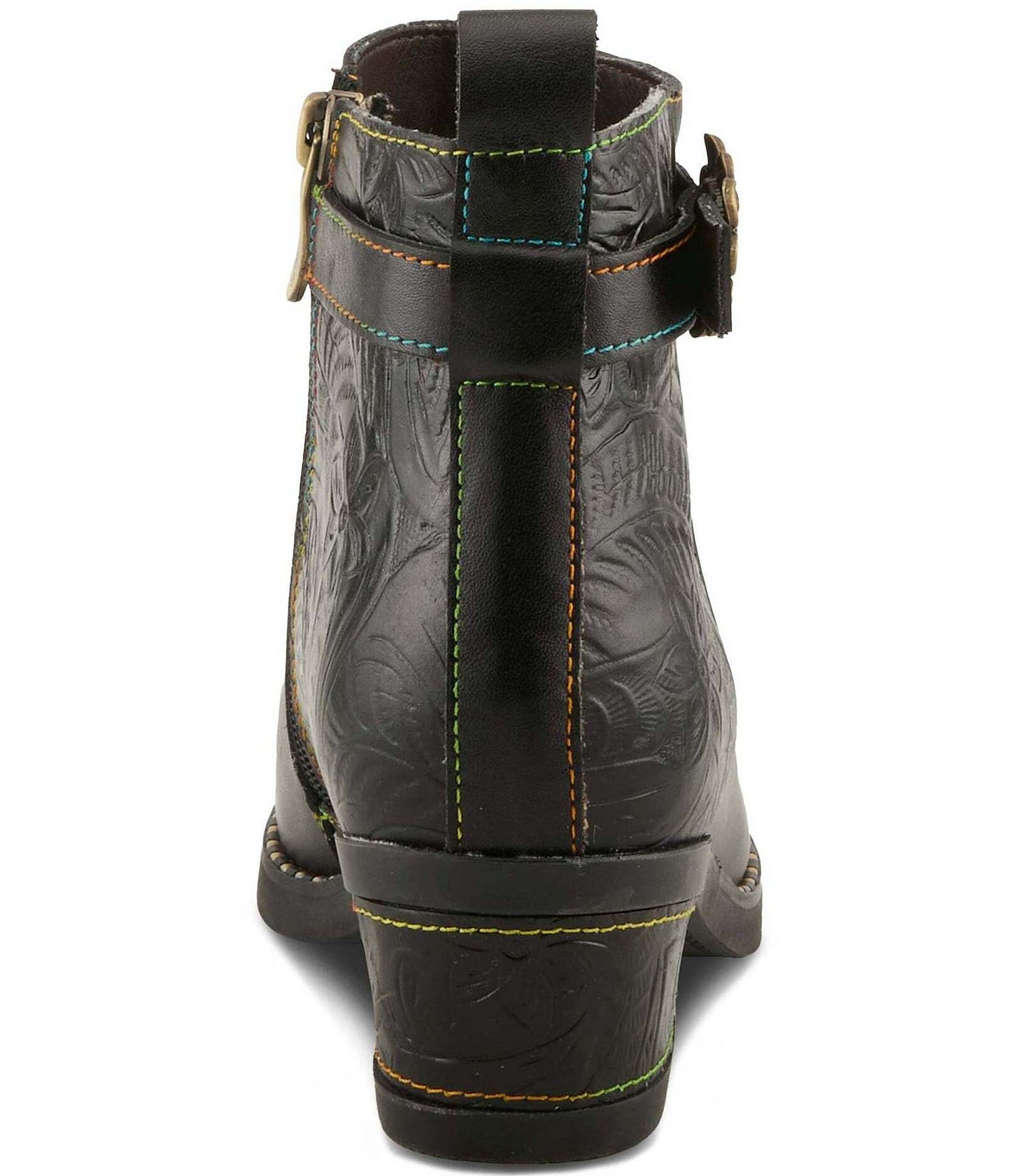 L'ARTISTE Acree Floral Embossed Leather Faux Fur Lined Booties