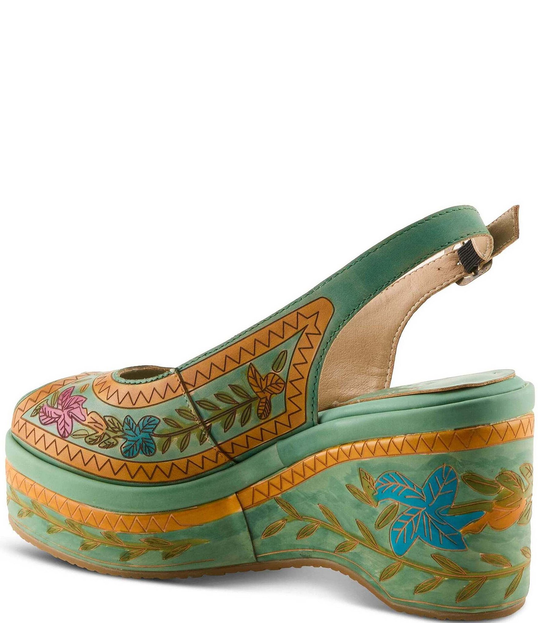 L'ARTISTE Artdevivre Leather Slingback Platform Peep Toe Wedges