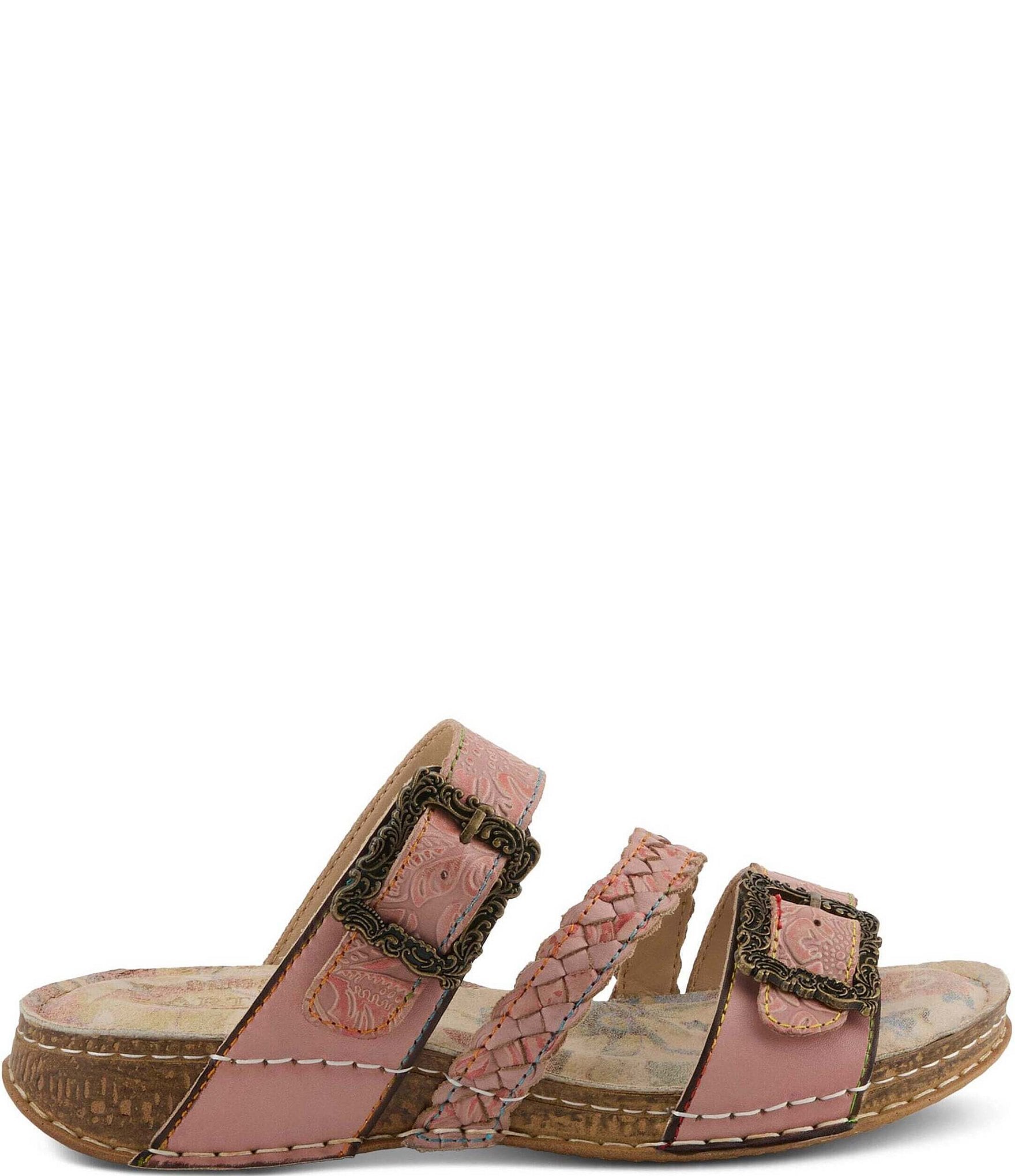 L'ARTISTE Astra Leather Buckle Hardware Slide Sandals