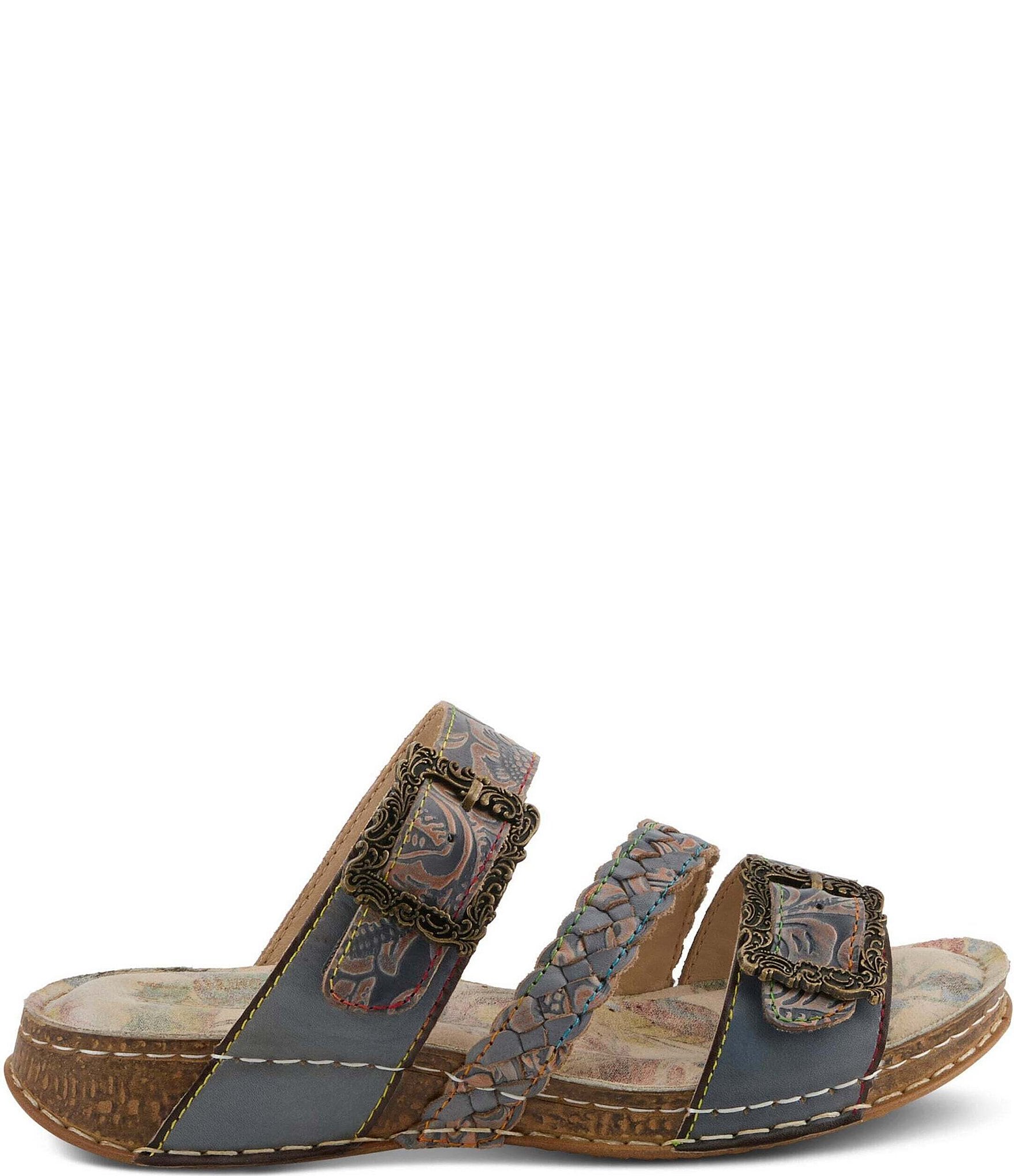 L'ARTISTE Astra Leather Buckle Hardware Slide Sandals