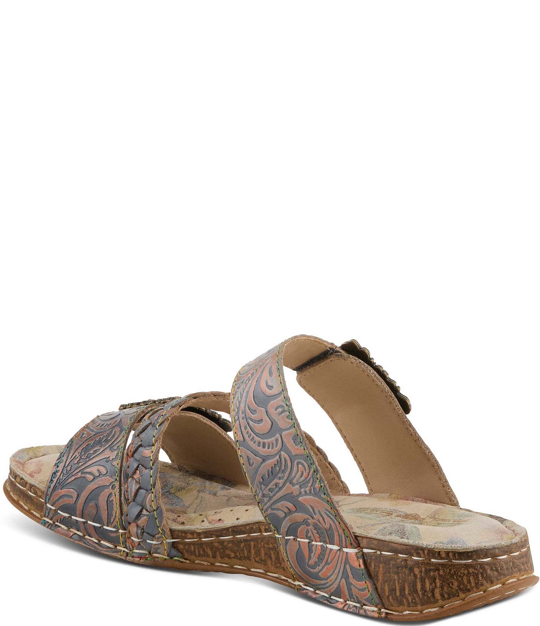 L'ARTISTE Astra Leather Buckle Hardware Slide Sandals