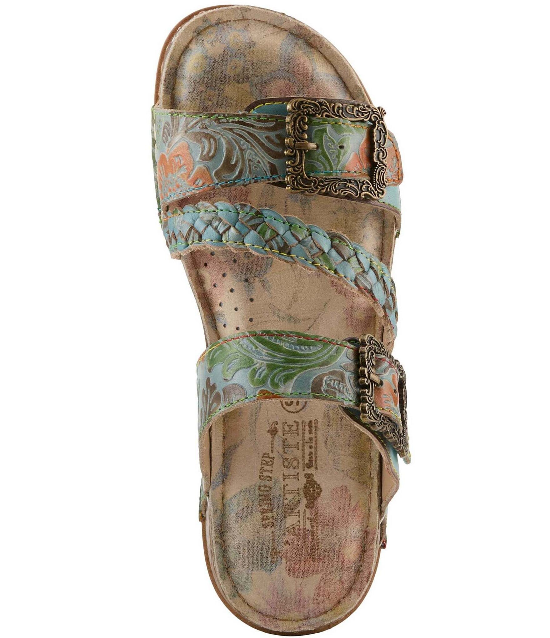 L'ARTISTE Astra Leather Buckle Hardware Slide Sandals