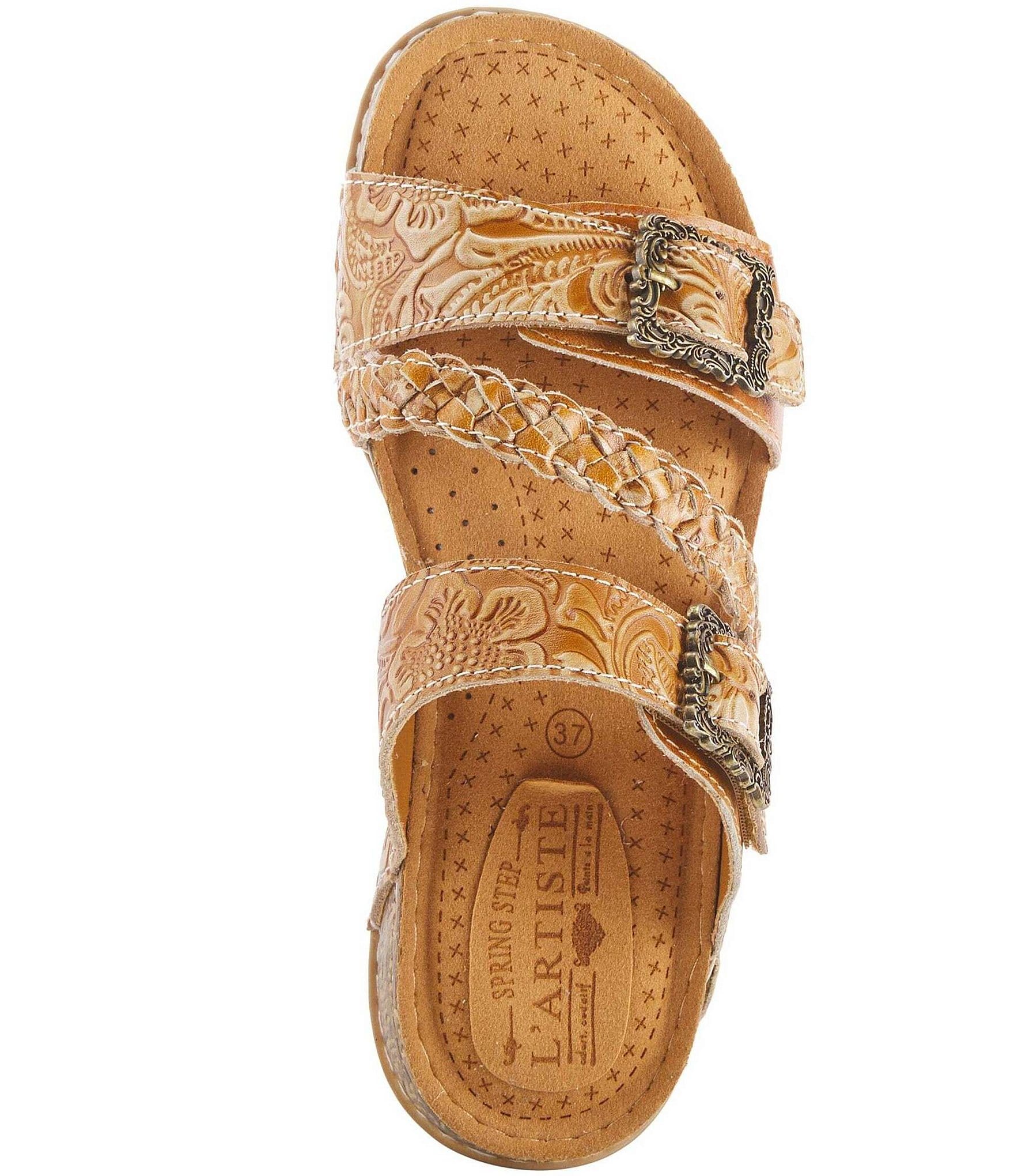 L'ARTISTE Astra Leather Buckle Hardware Slide Sandals