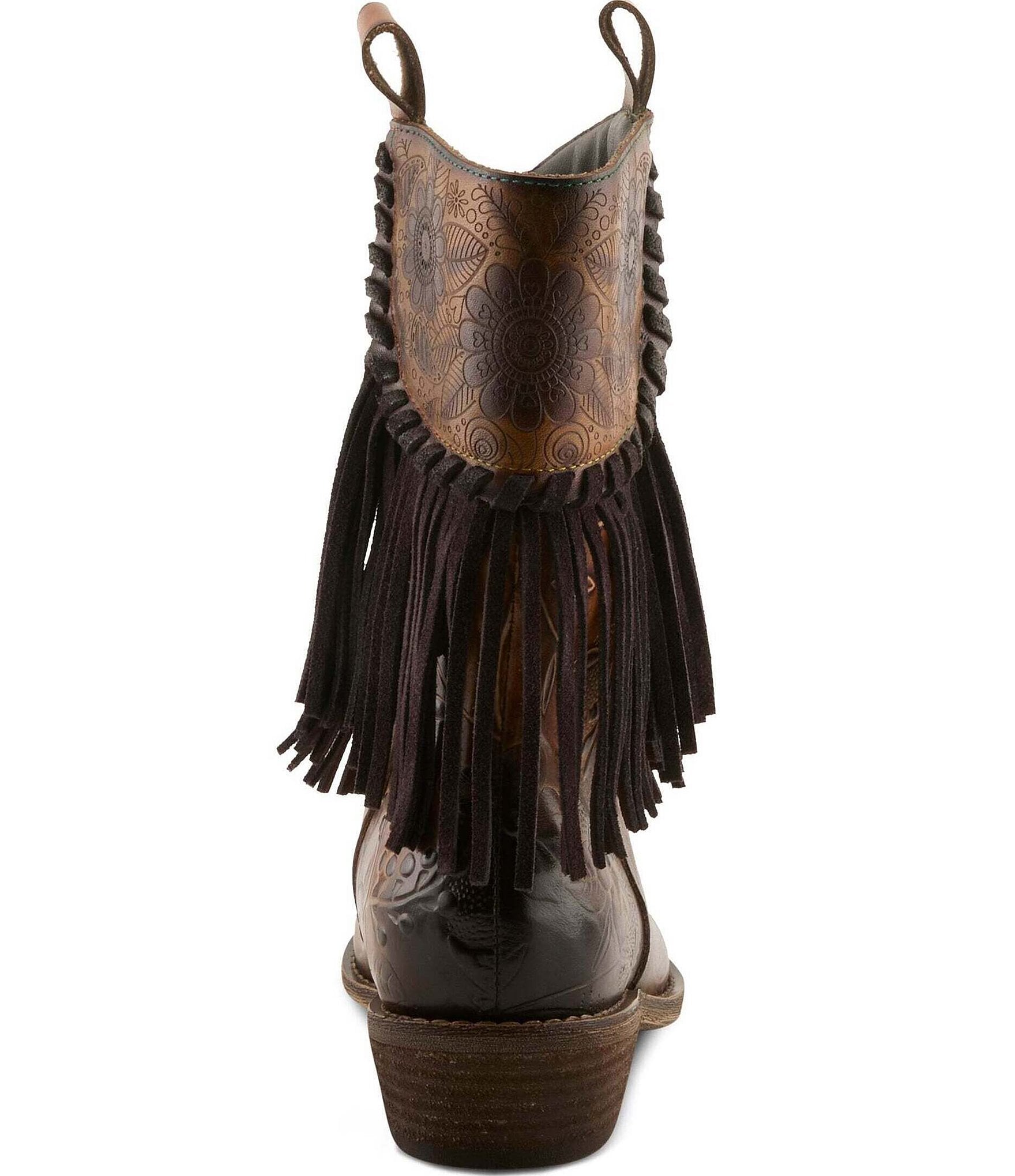 L'ARTISTE Bestfriend Leather Embossed Fringe Western Boots