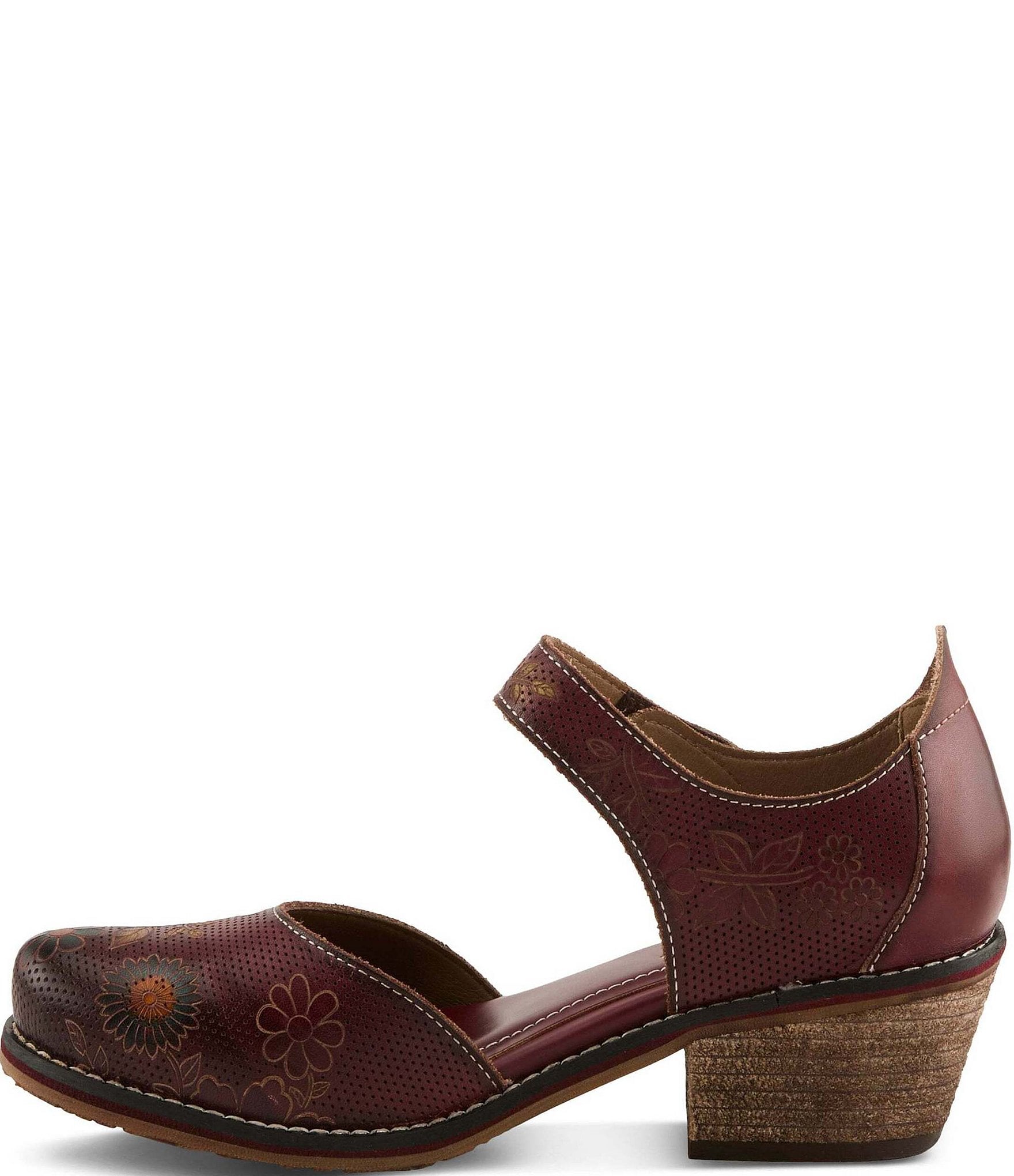 L'ARTISTE Cabracho Leather Floral Print Perforated Mary Jane Pumps