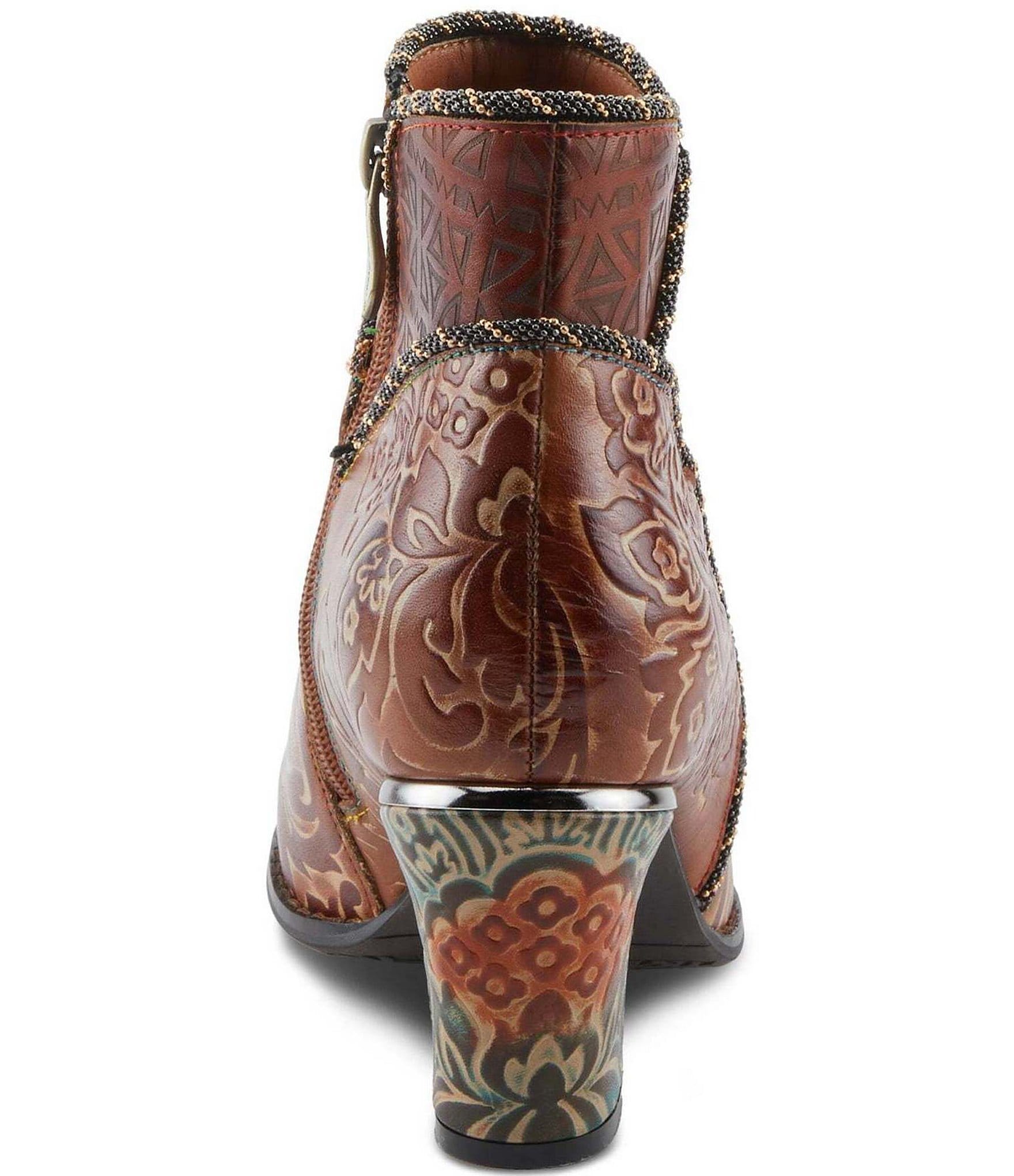 L'ARTISTE Cherish Floral Embossed Leather Booties