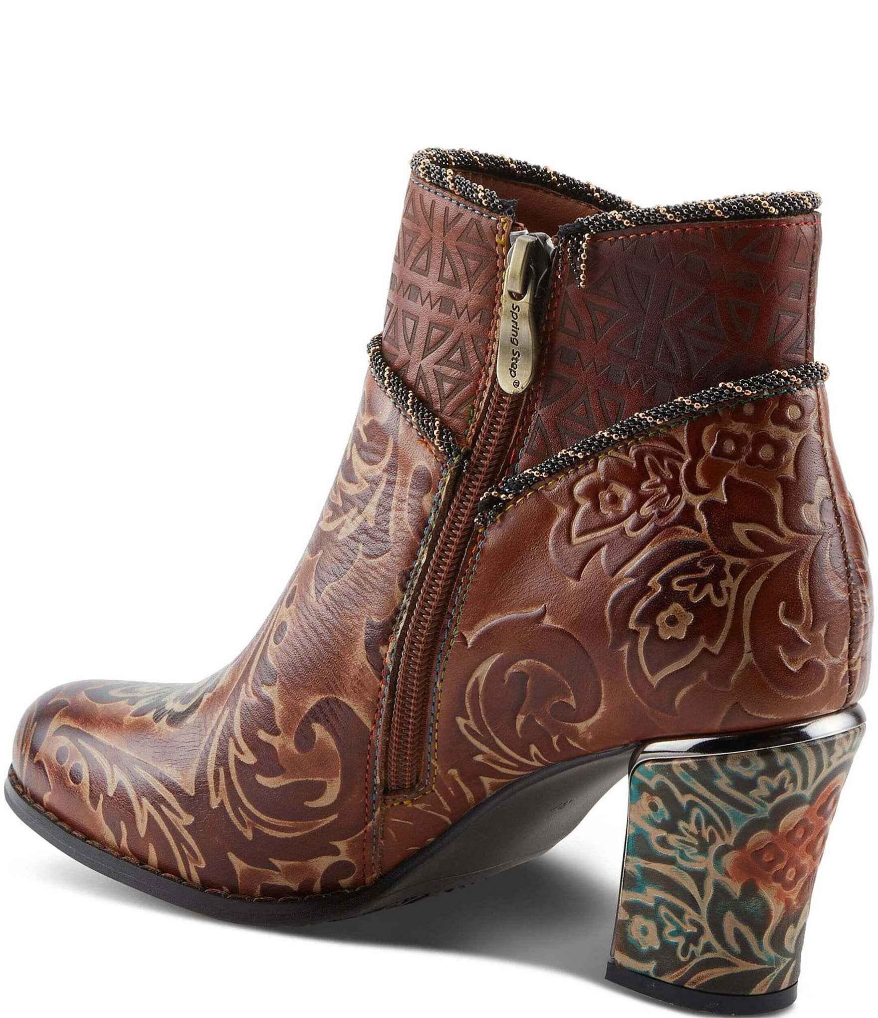 L'ARTISTE Cherish Floral Embossed Leather Booties