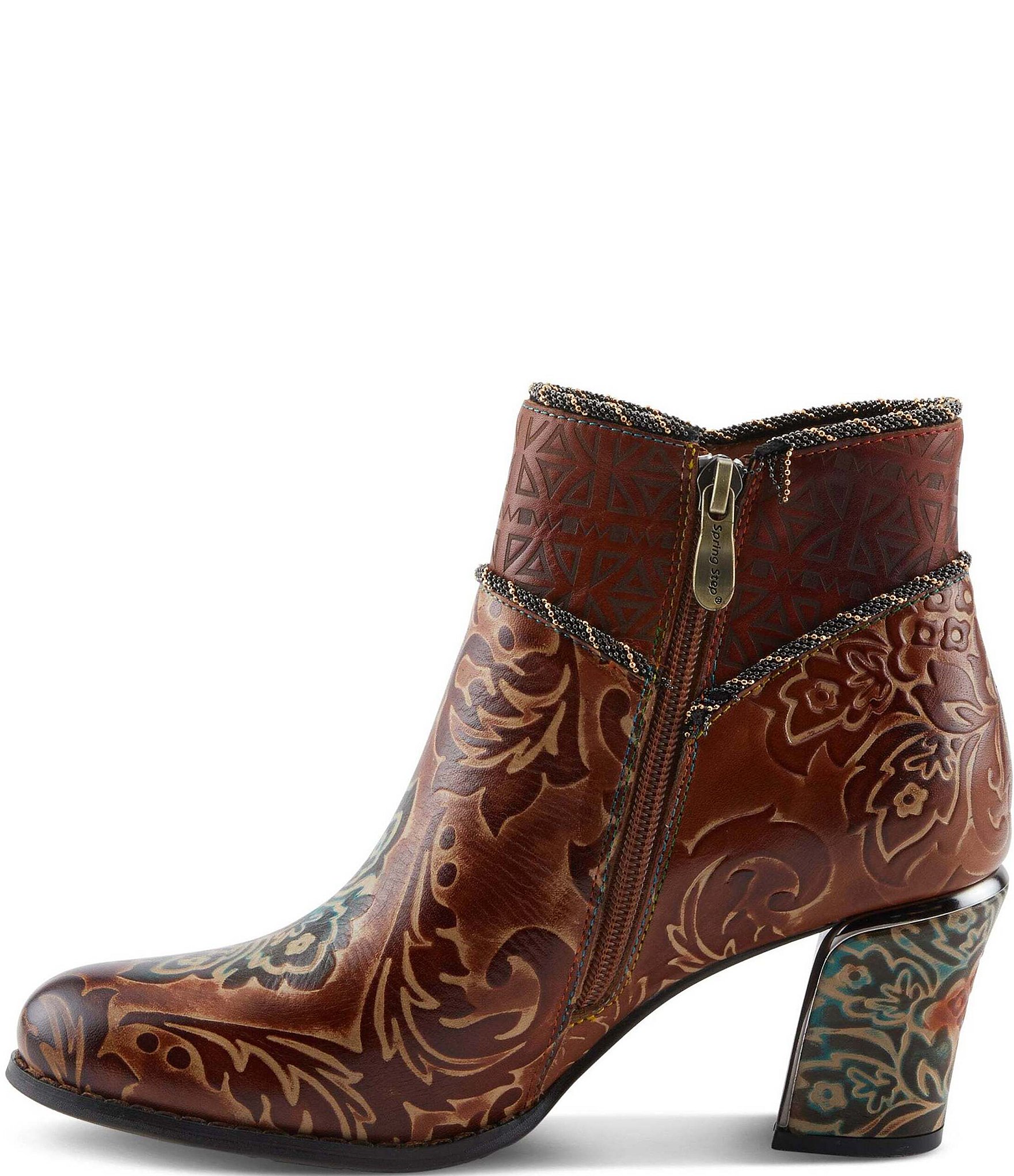 L'ARTISTE Cherish Floral Embossed Leather Booties