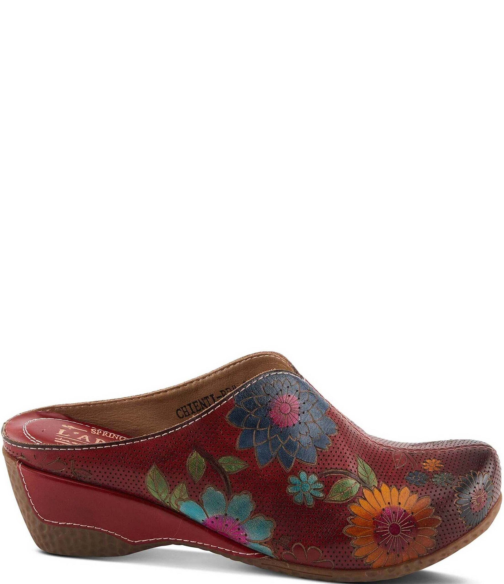 L'ARTISTE Chienti Floral Painted Perforated Leather Clogs