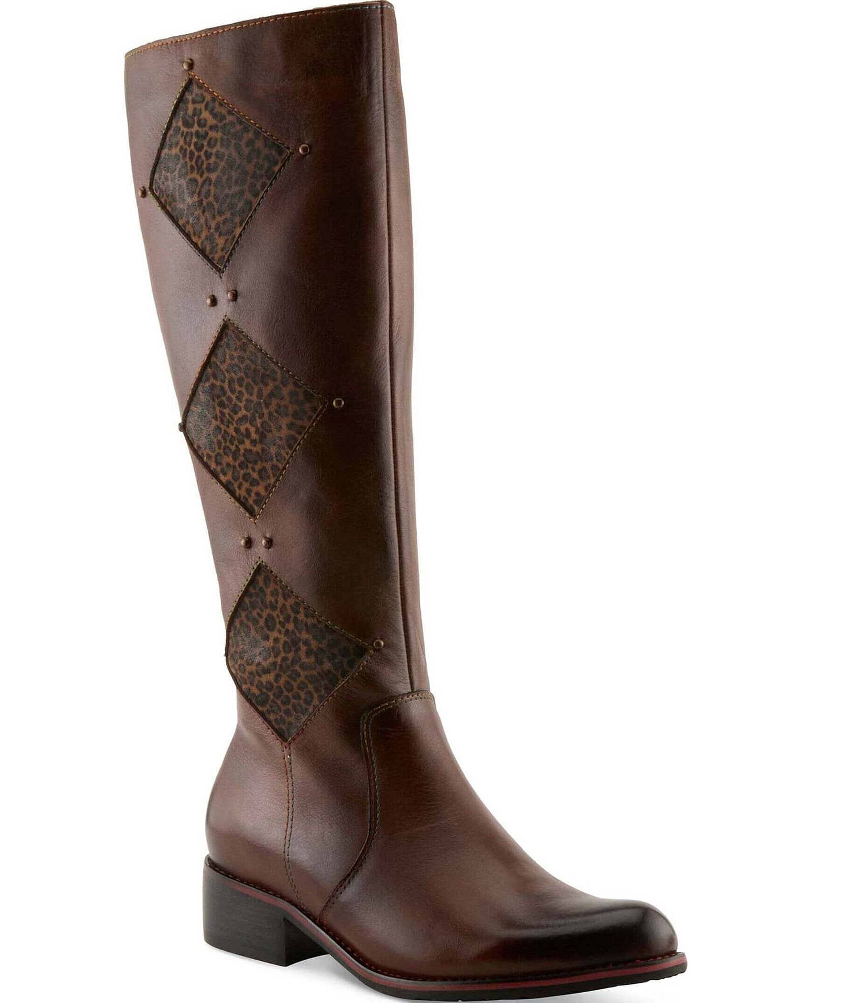 L'ARTISTE Dimond Leather Leopard Print Tall Boots