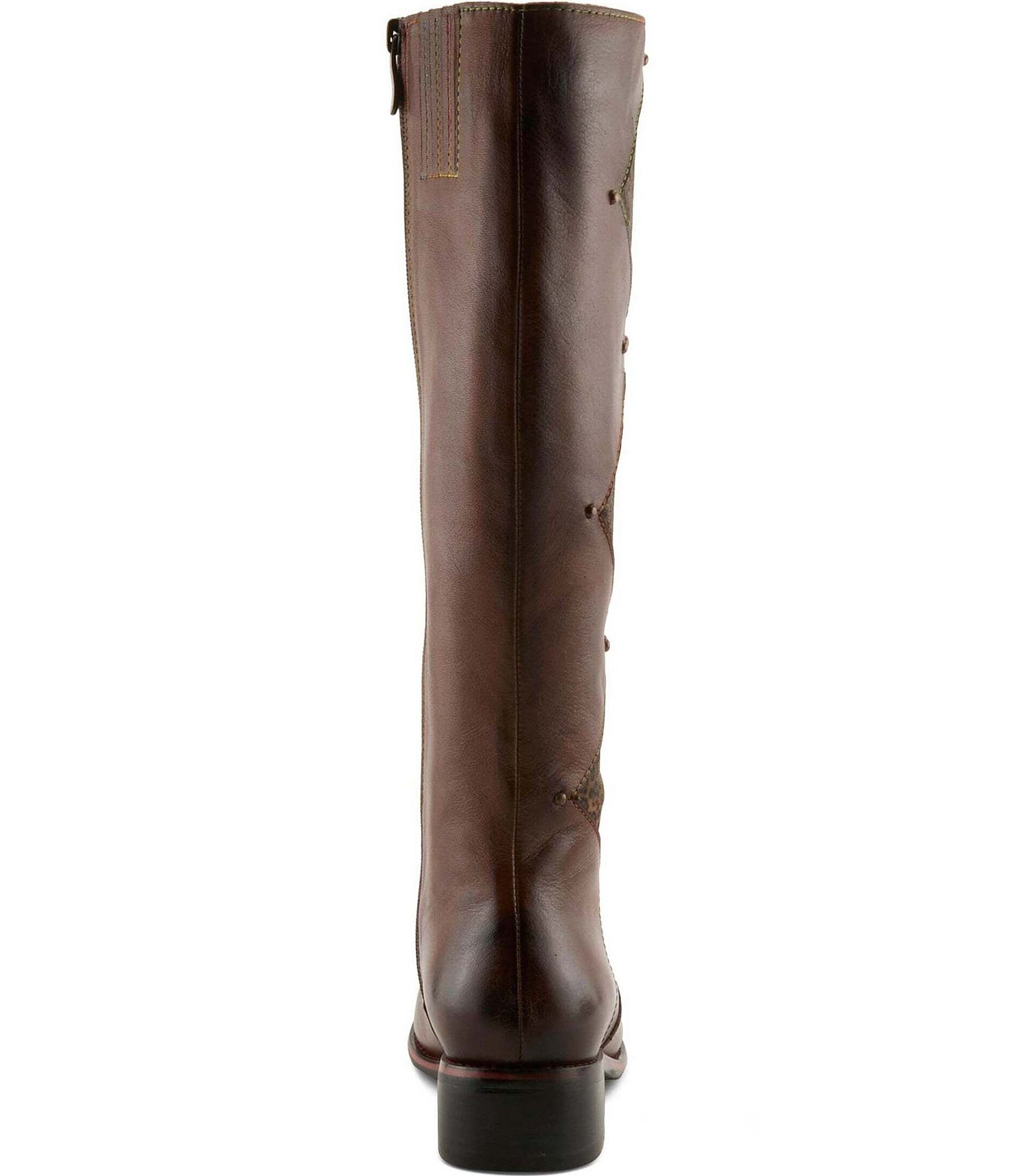 L'ARTISTE Dimond Leather Leopard Print Tall Boots