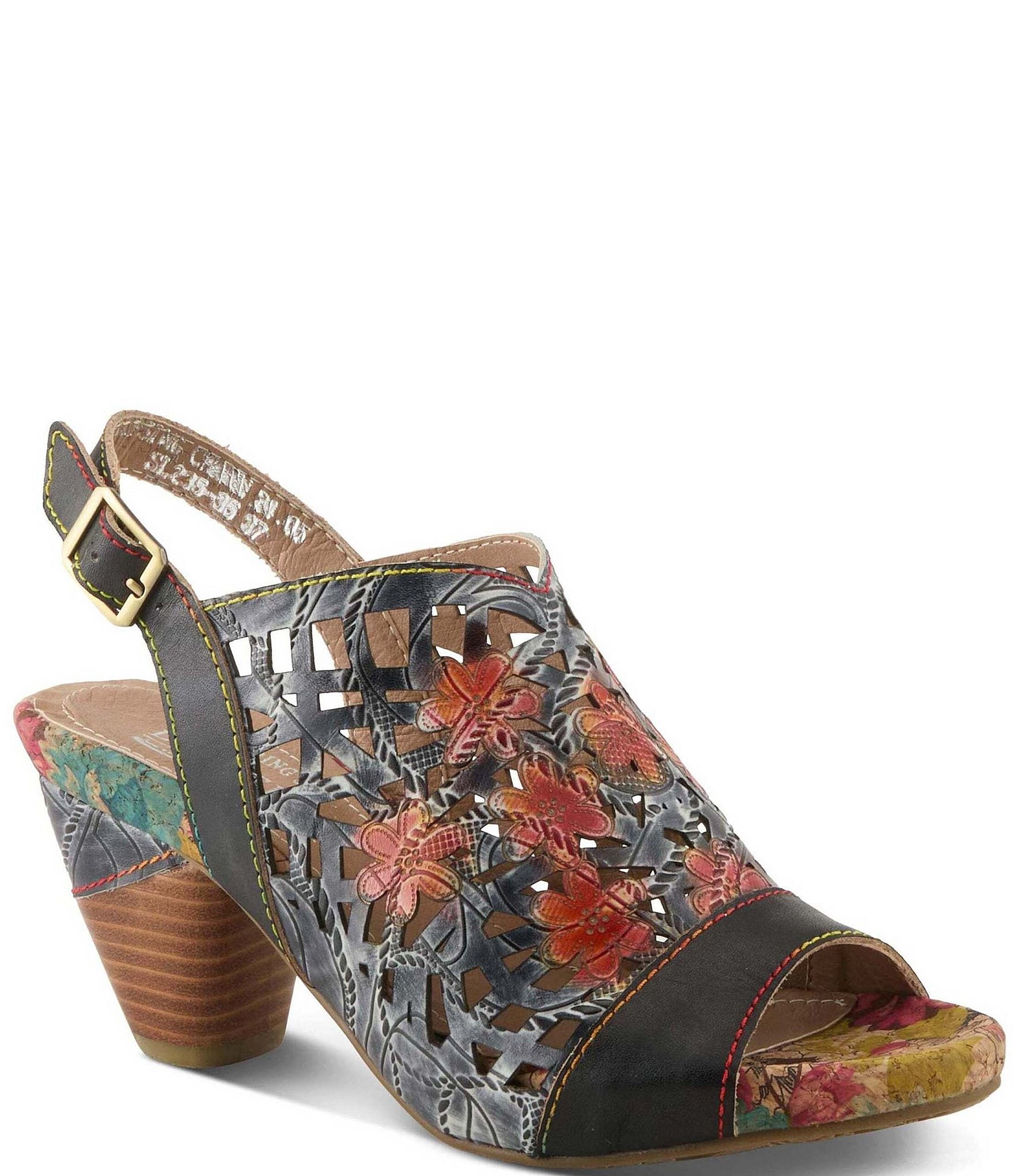 L'ARTISTE Eclipsing Leather Cut Out Floral Slingback Sandals