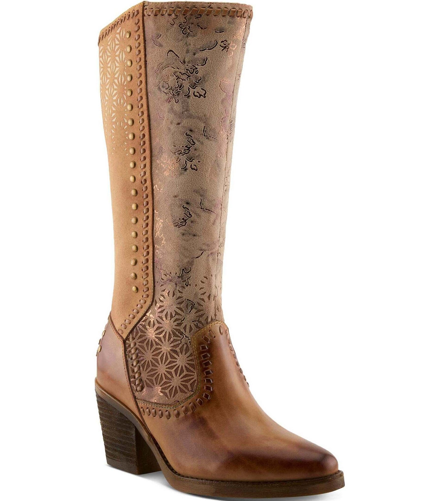 L'ARTISTE Empress Floral Printed Tall Leather Riding Boots