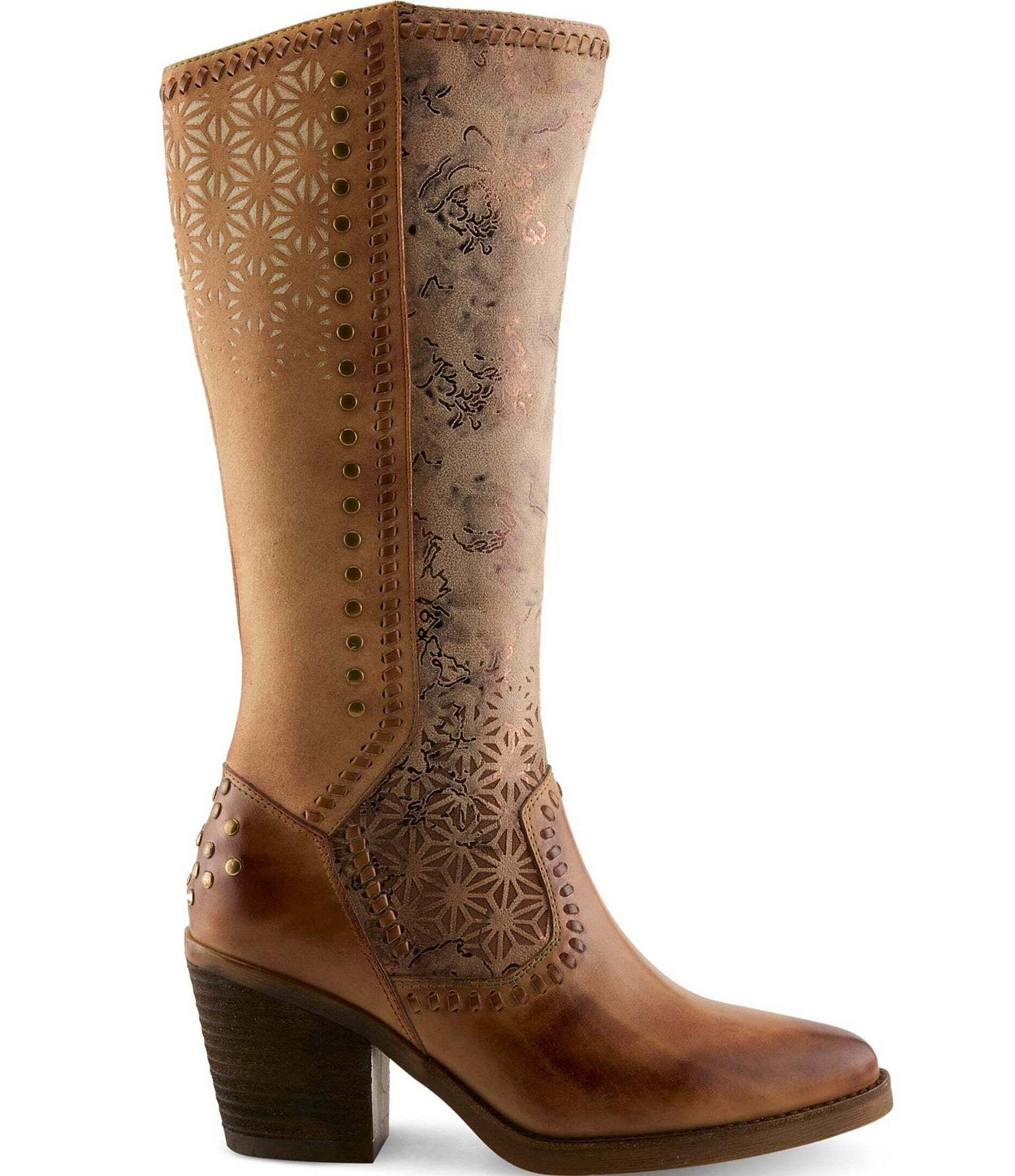 L'ARTISTE Empress Floral Printed Tall Leather Riding Boots