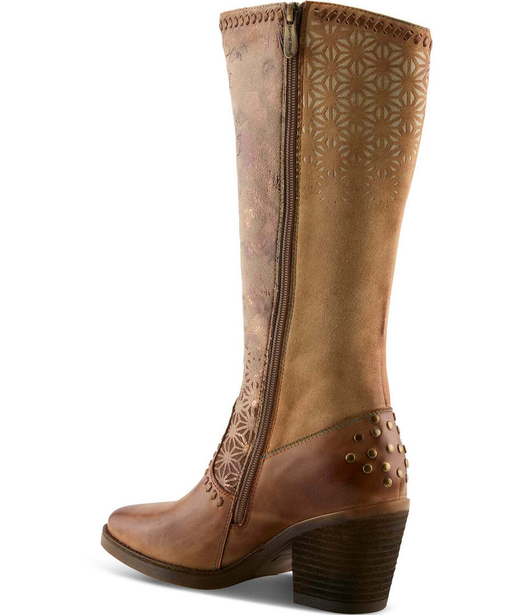 L'ARTISTE Empress Floral Printed Tall Leather Riding Boots