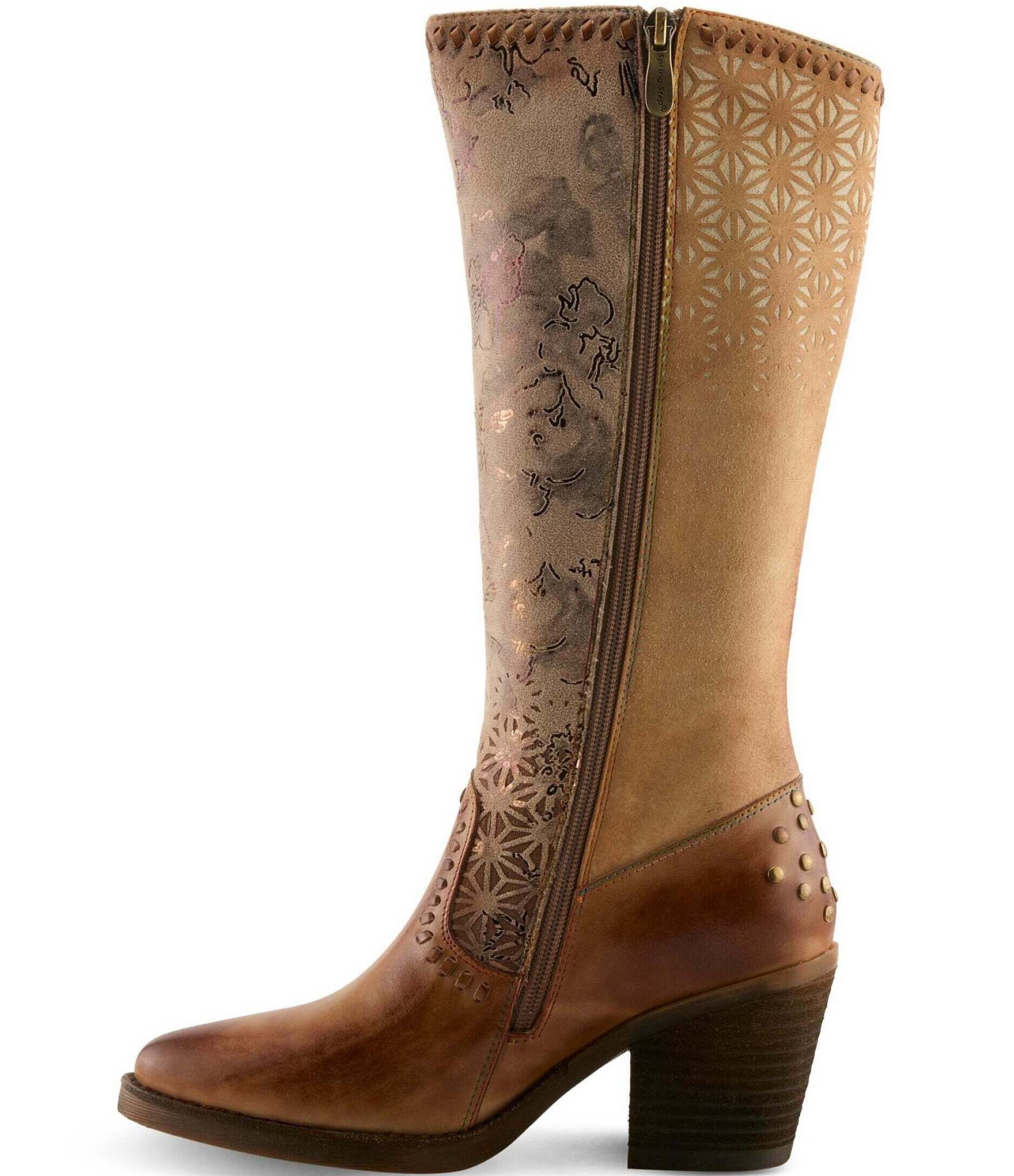L'ARTISTE Empress Floral Printed Tall Leather Riding Boots