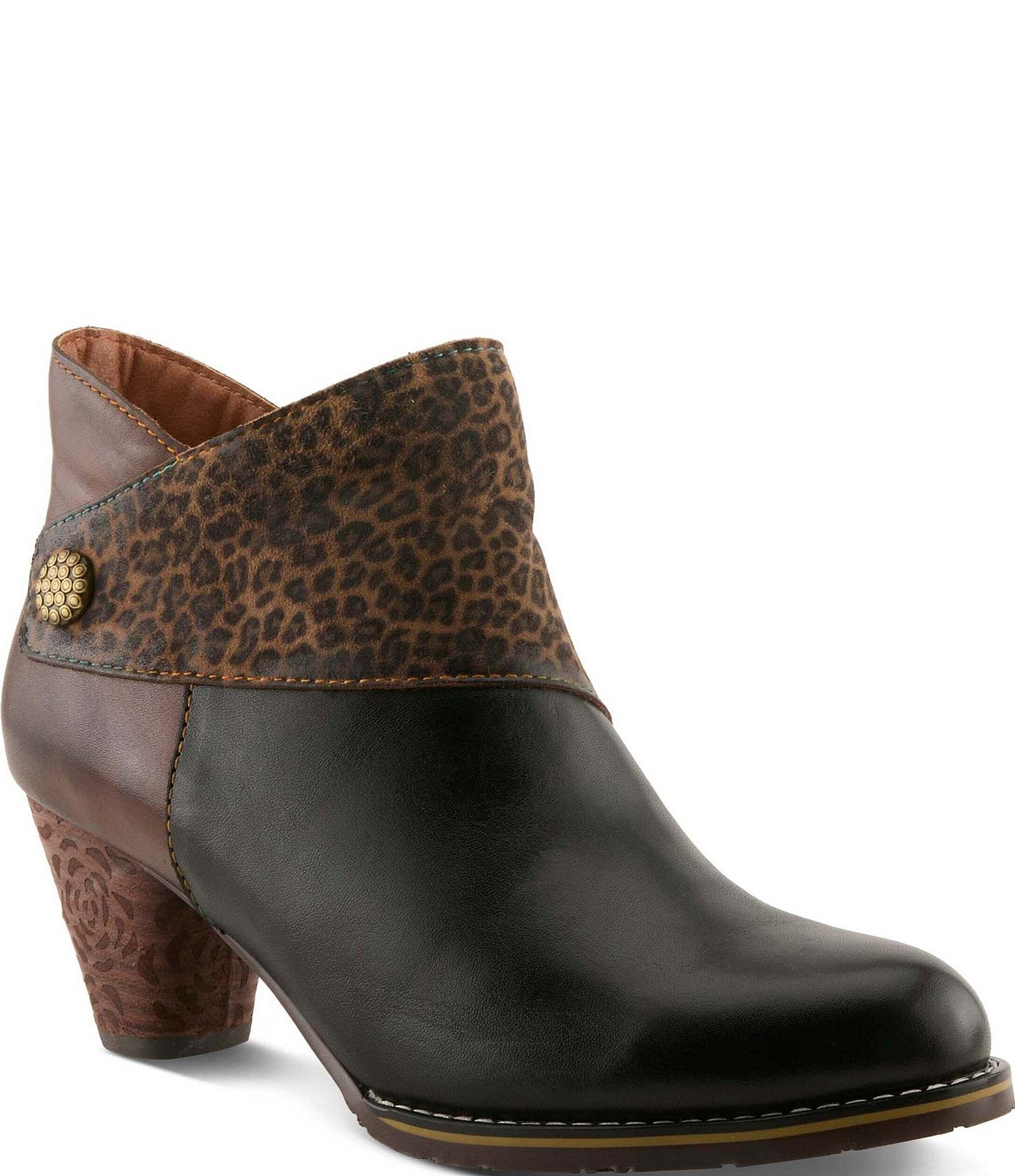 L'Artiste Herekitty Leopard Print Leather Booties