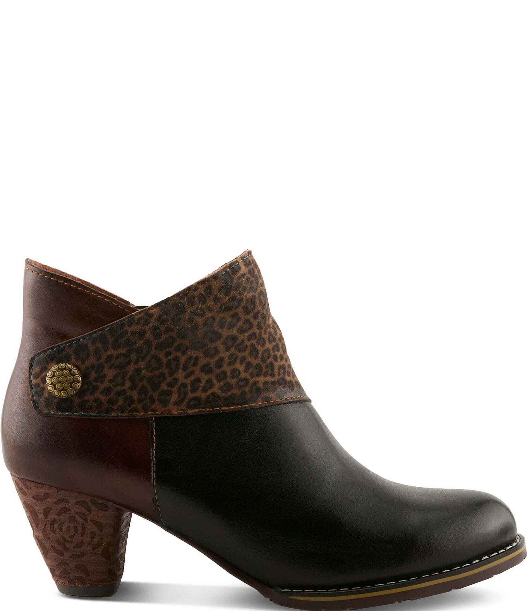 L'Artiste Herekitty Leopard Print Leather Booties