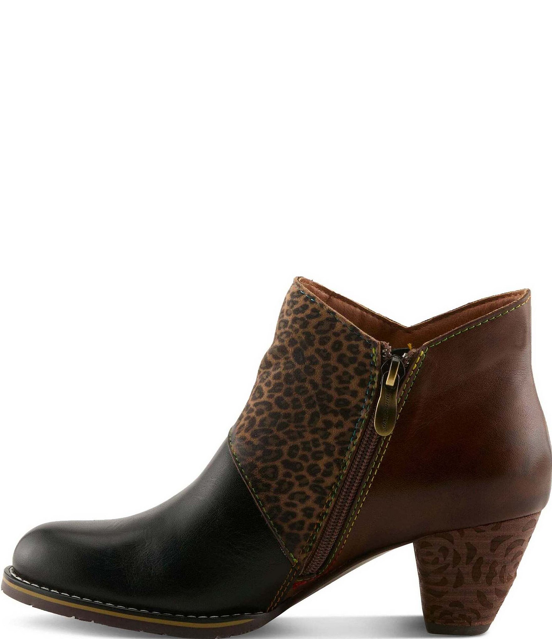 L'Artiste Herekitty Leopard Print Leather Booties