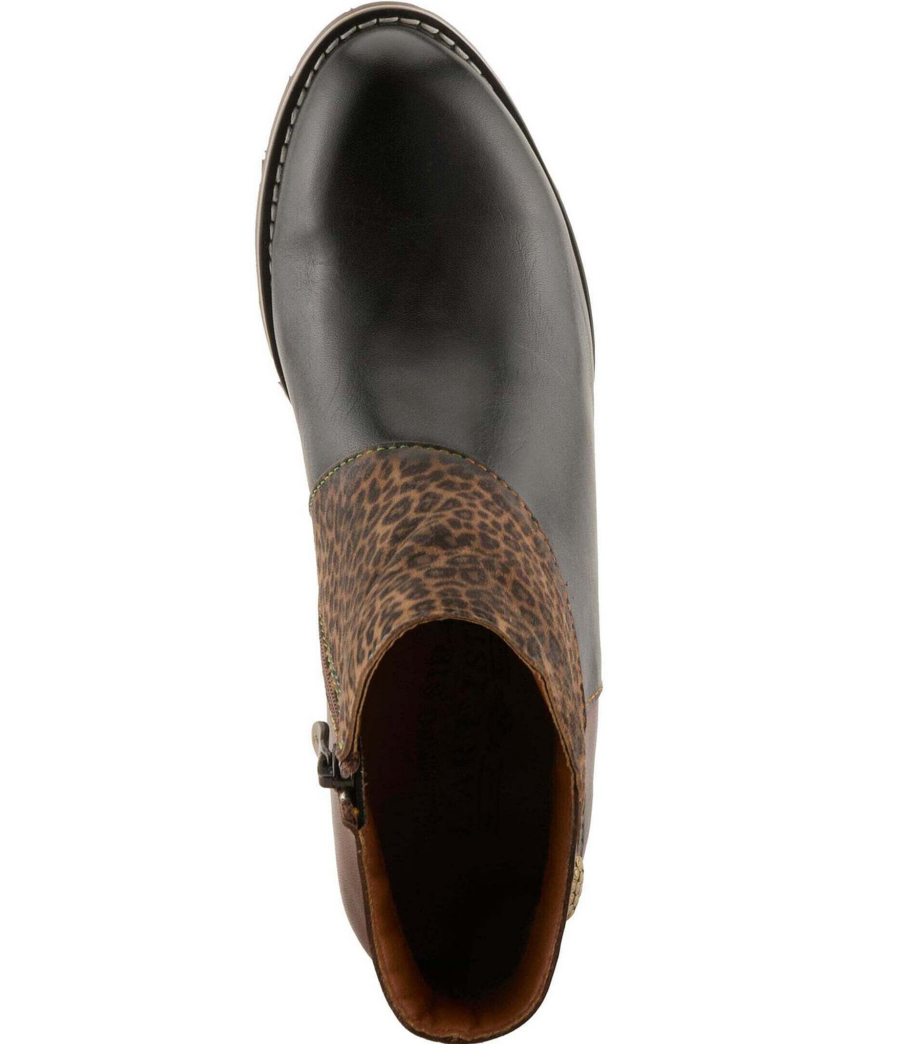 L'Artiste Herekitty Leopard Print Leather Booties