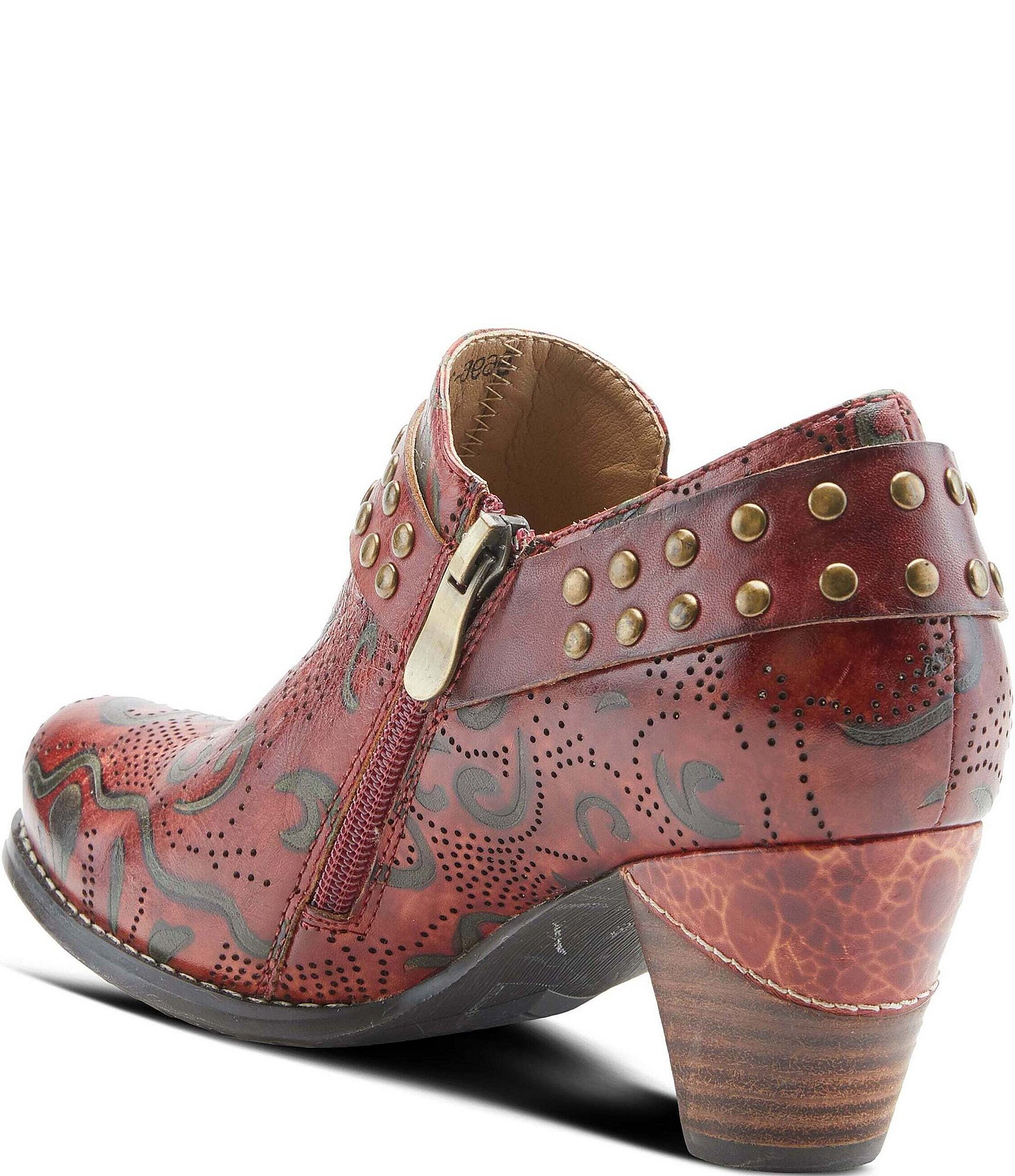 L'ARTISTE Kacielou Tooled Perforated Leather Studded Harness Hardware Shooties