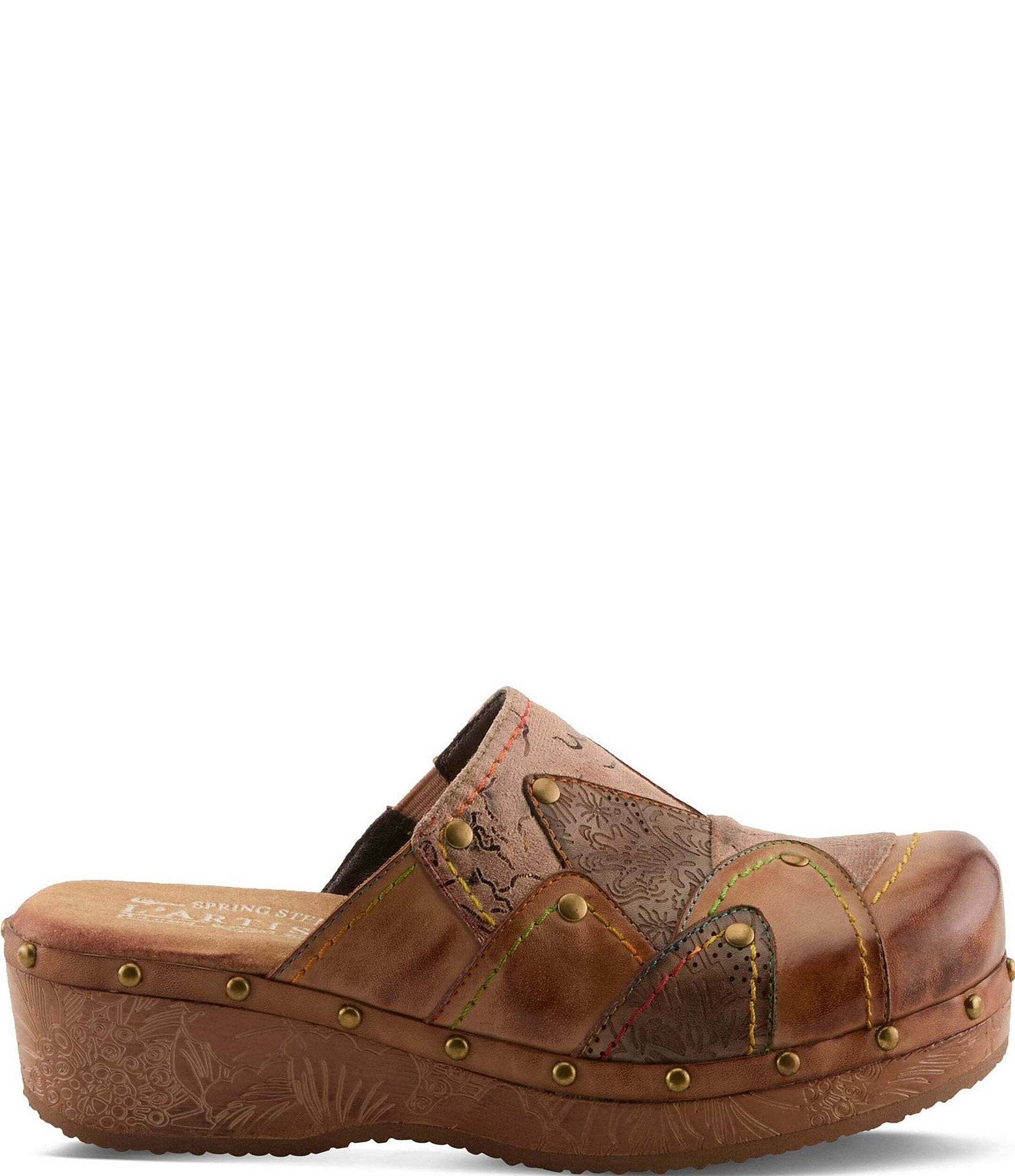 L'ARTISTE Olympe Studded Mix Leather Platform Wedge Clogs