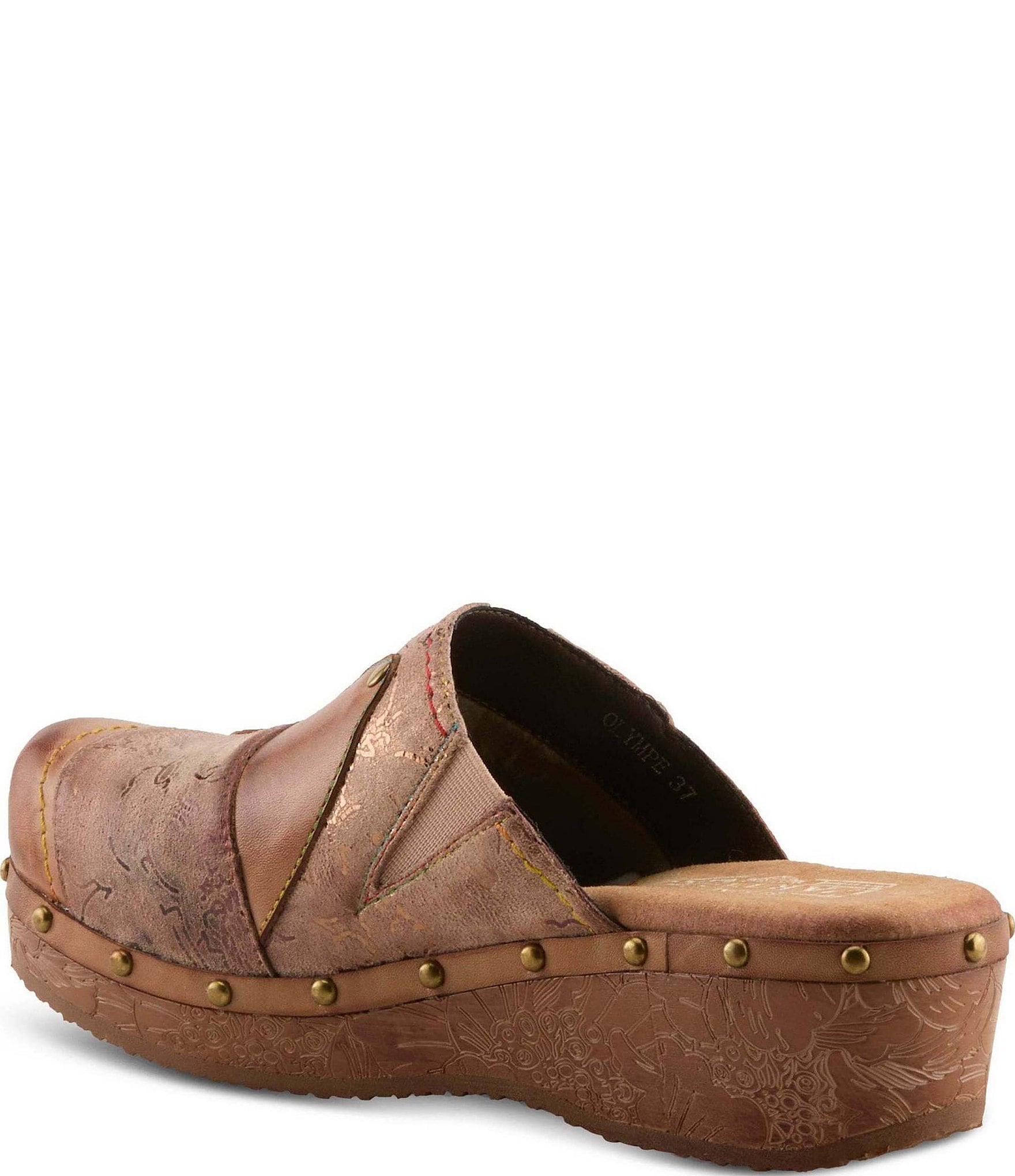 L'ARTISTE Olympe Studded Mix Leather Platform Wedge Clogs