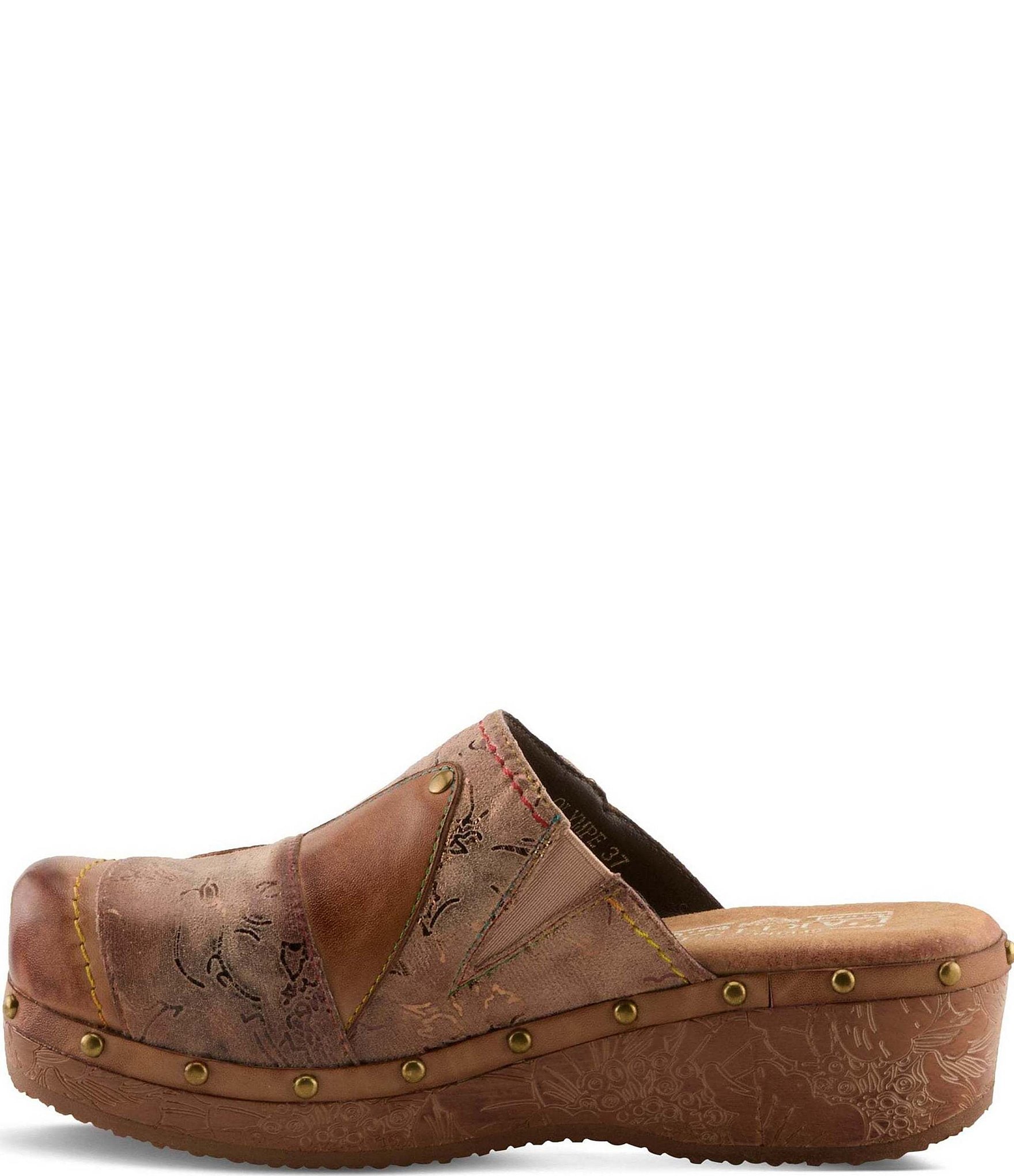 L'ARTISTE Olympe Studded Mix Leather Platform Wedge Clogs