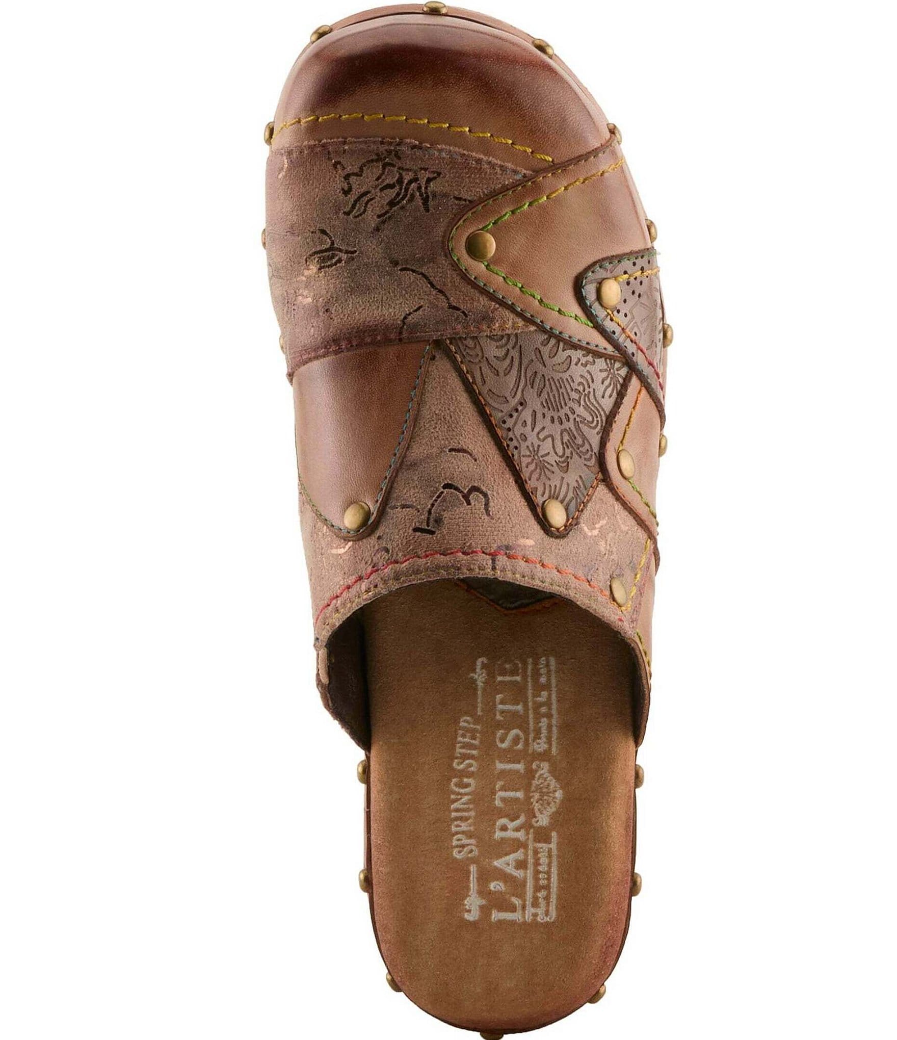 L'ARTISTE Olympe Studded Mix Leather Platform Wedge Clogs