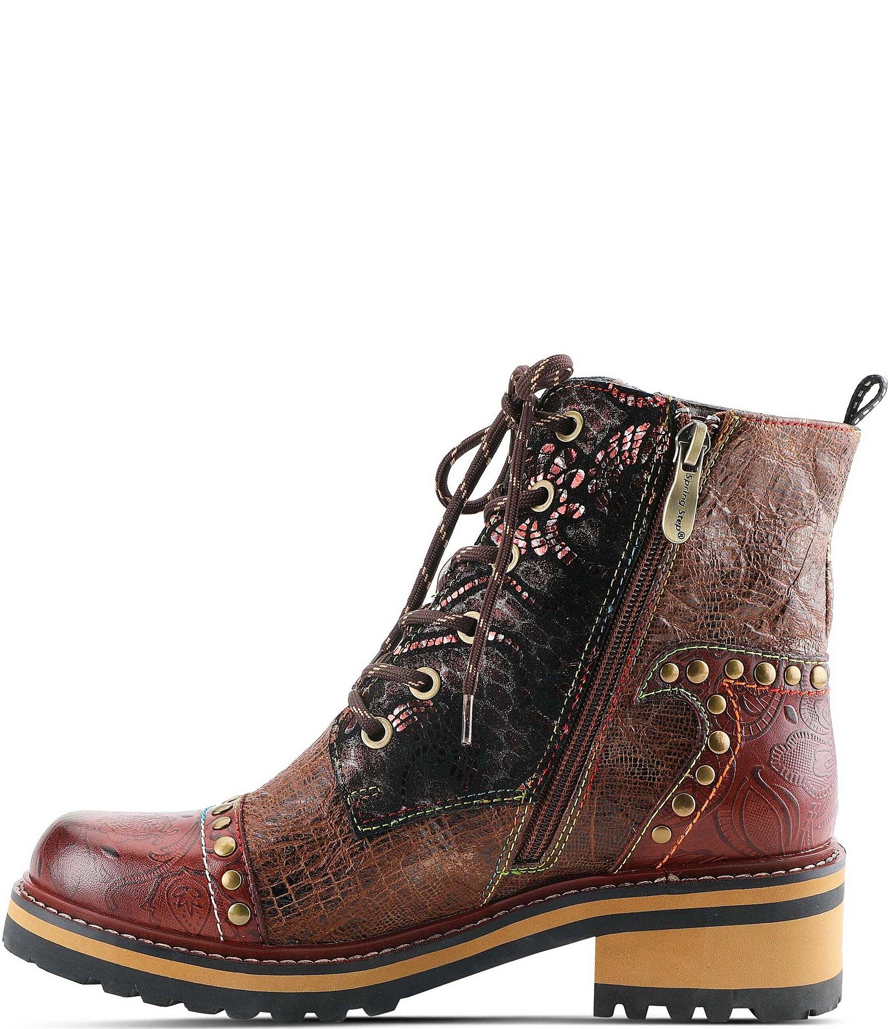 L'ARTISTE Rugup Leather and Textile Studded Faux Fur Lined Booties