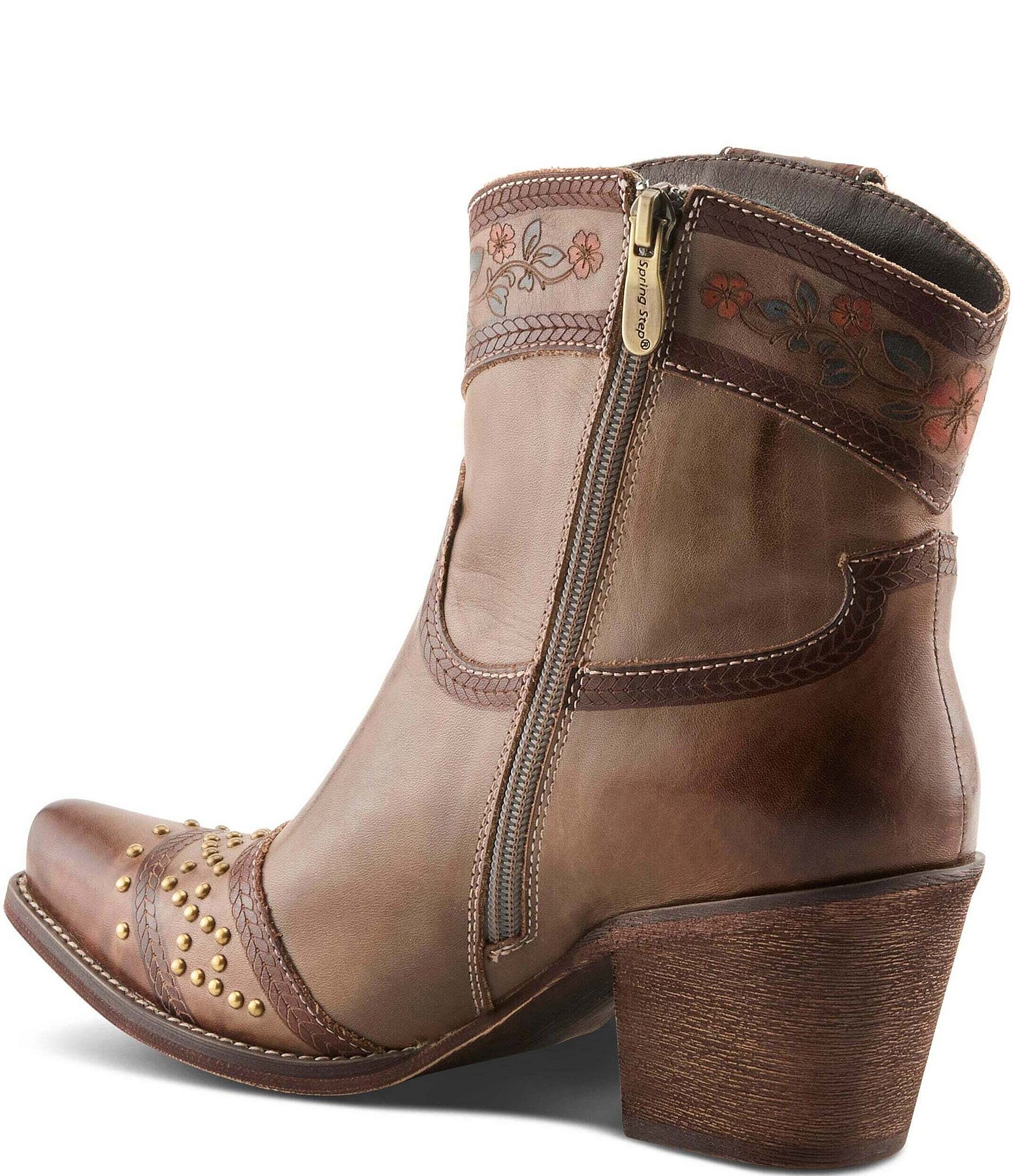 L'ARTISTE Saddleup Leather Western Inspired Studded Mid Calf Boots