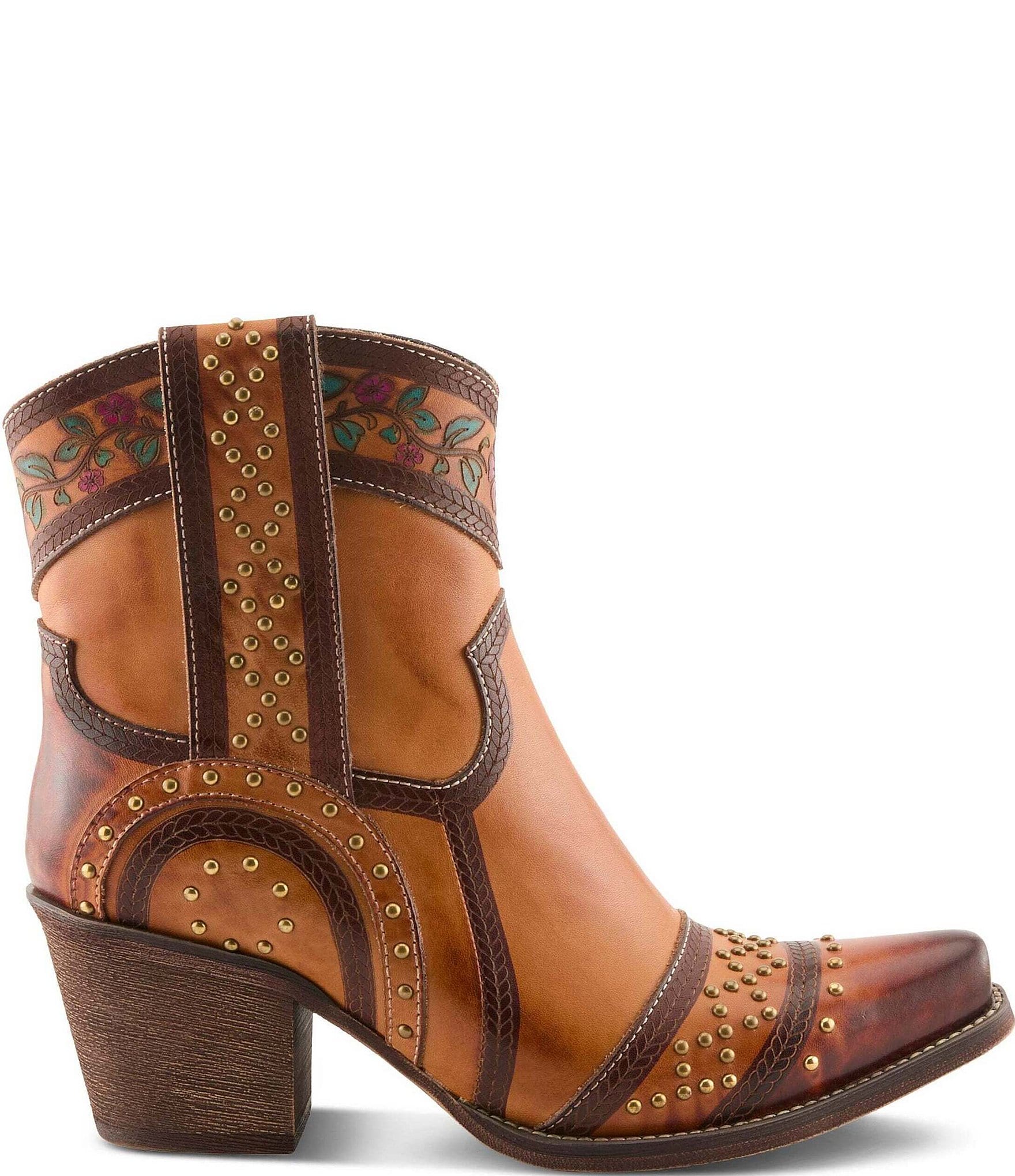 L'ARTISTE Saddleup Leather Western Inspired Studded Mid Calf Boots