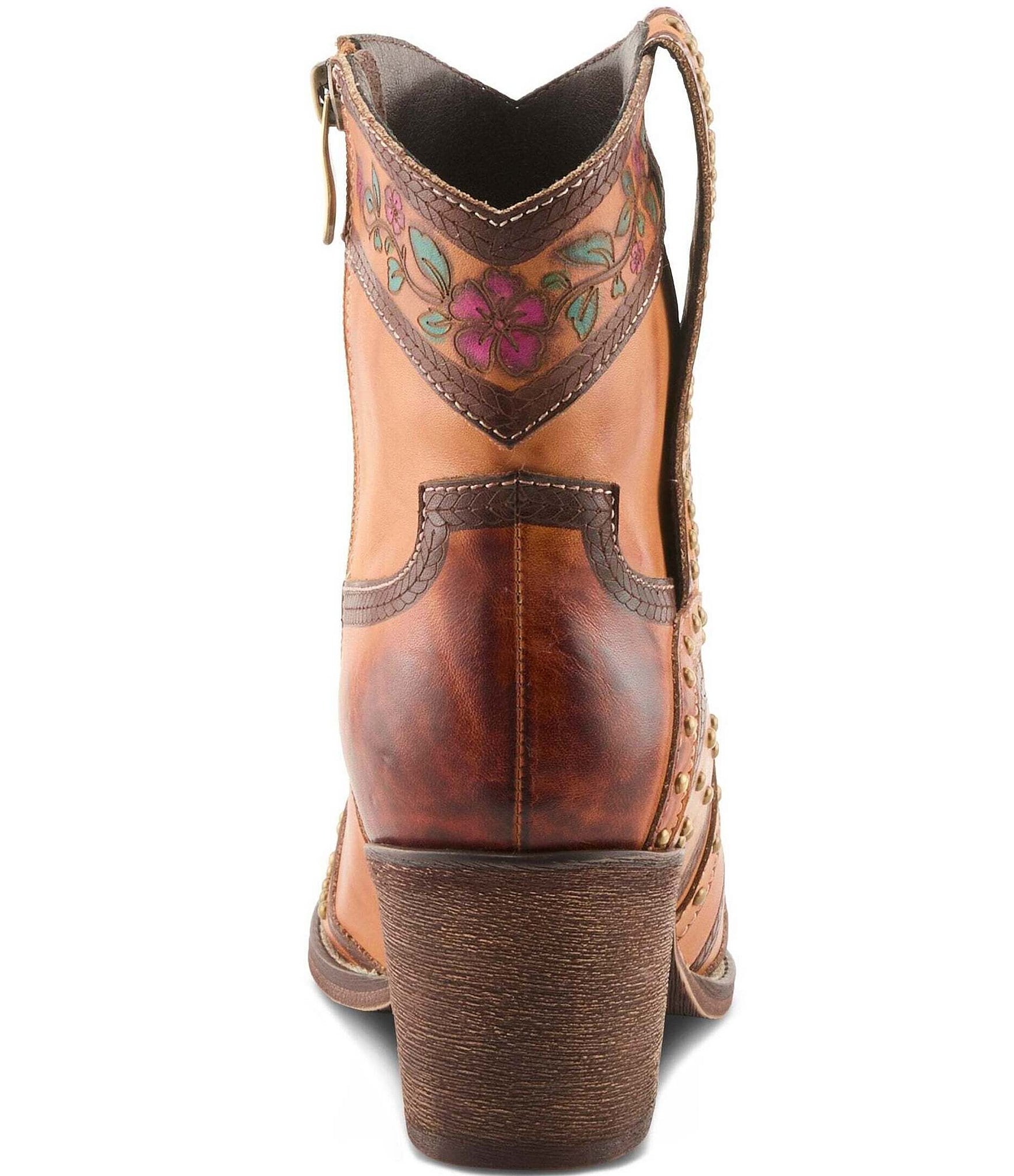 L'ARTISTE Saddleup Leather Western Inspired Studded Mid Calf Boots