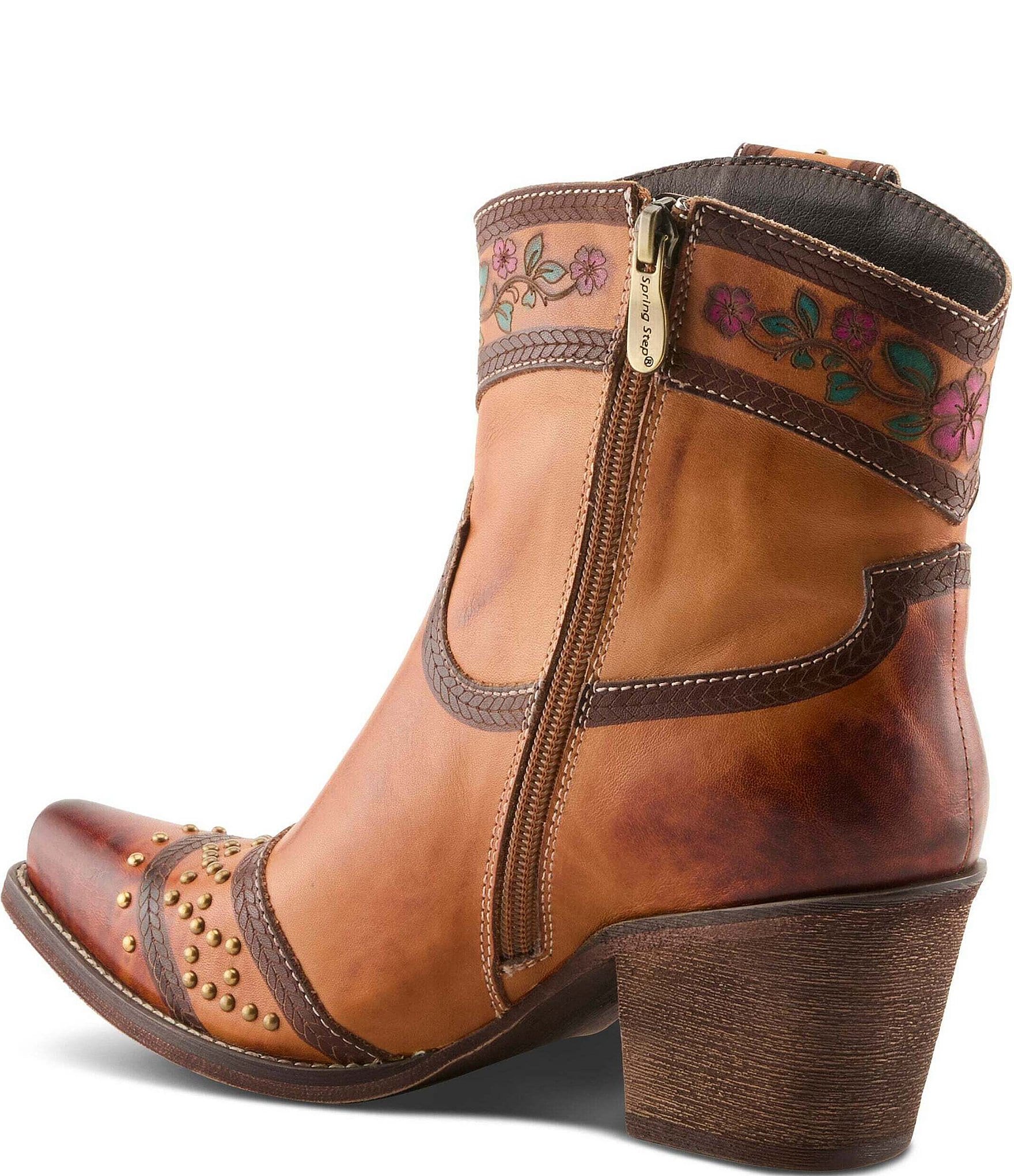 L'ARTISTE Saddleup Leather Western Inspired Studded Mid Calf Boots