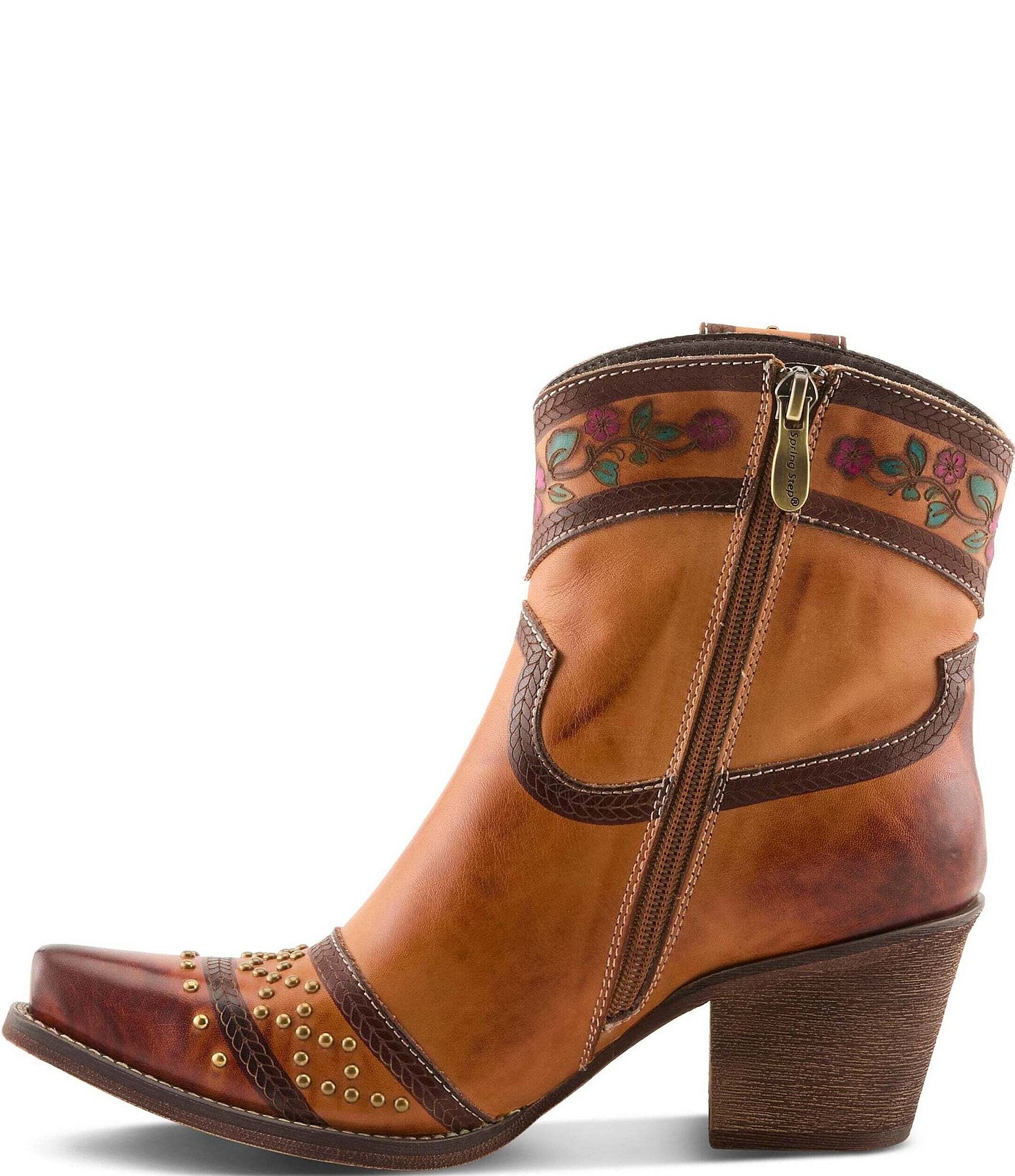 L'ARTISTE Saddleup Leather Western Inspired Studded Mid Calf Boots